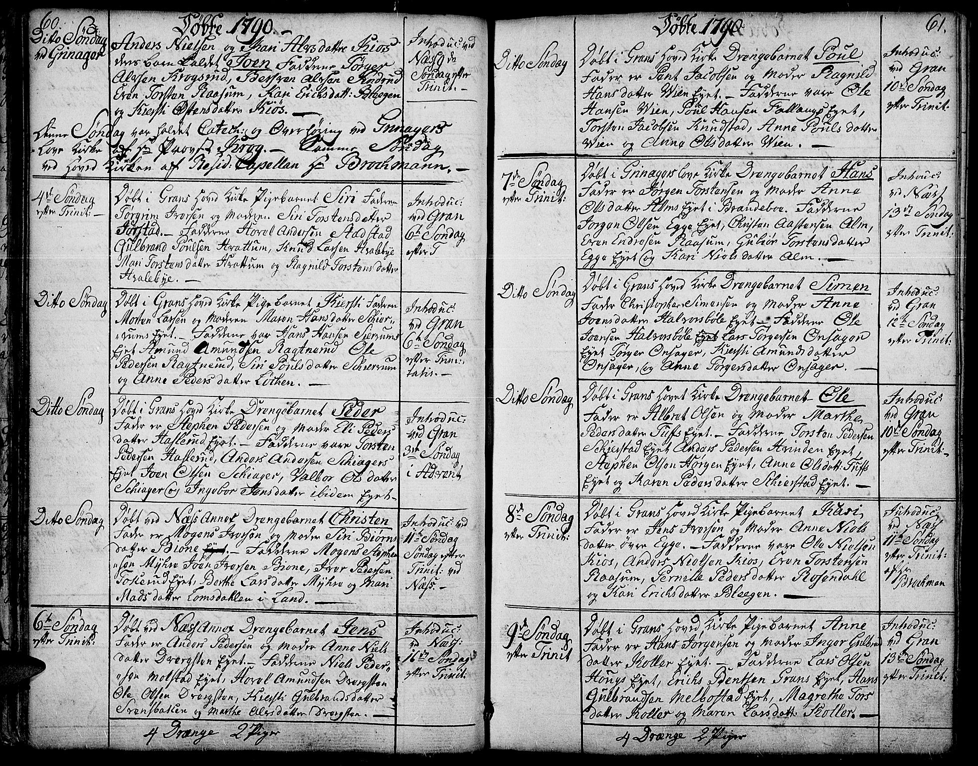 Gran prestekontor, AV/SAH-PREST-112/H/Ha/Haa/L0006: Ministerialbok nr. 6, 1787-1824, s. 60-61