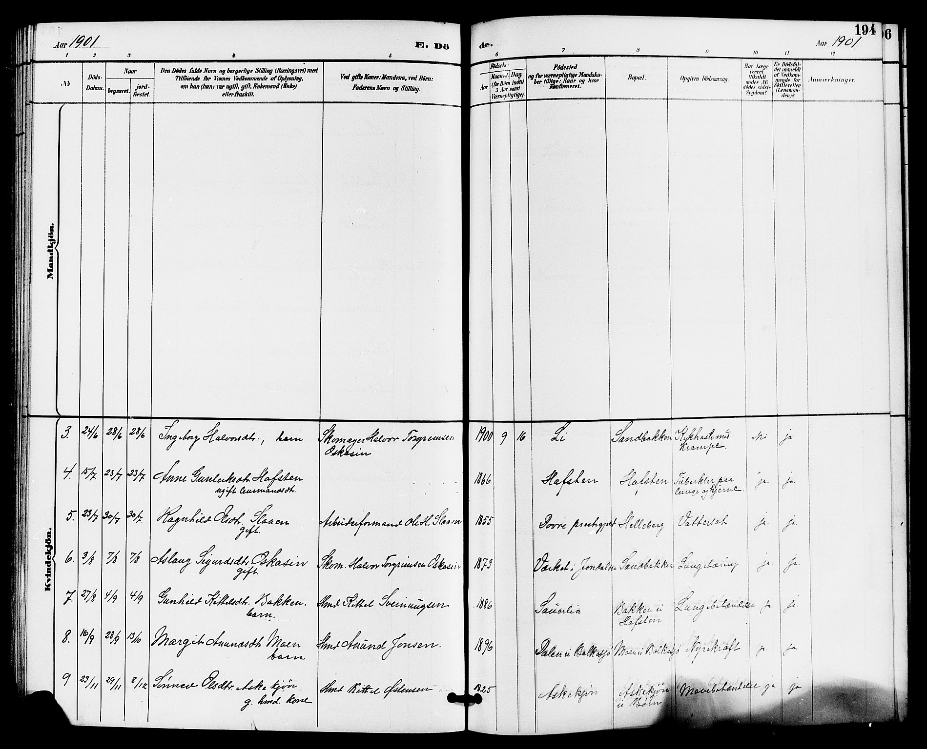 Gransherad kirkebøker, AV/SAKO-A-267/G/Ga/L0003: Klokkerbok nr. I 3, 1887-1915, s. 194
