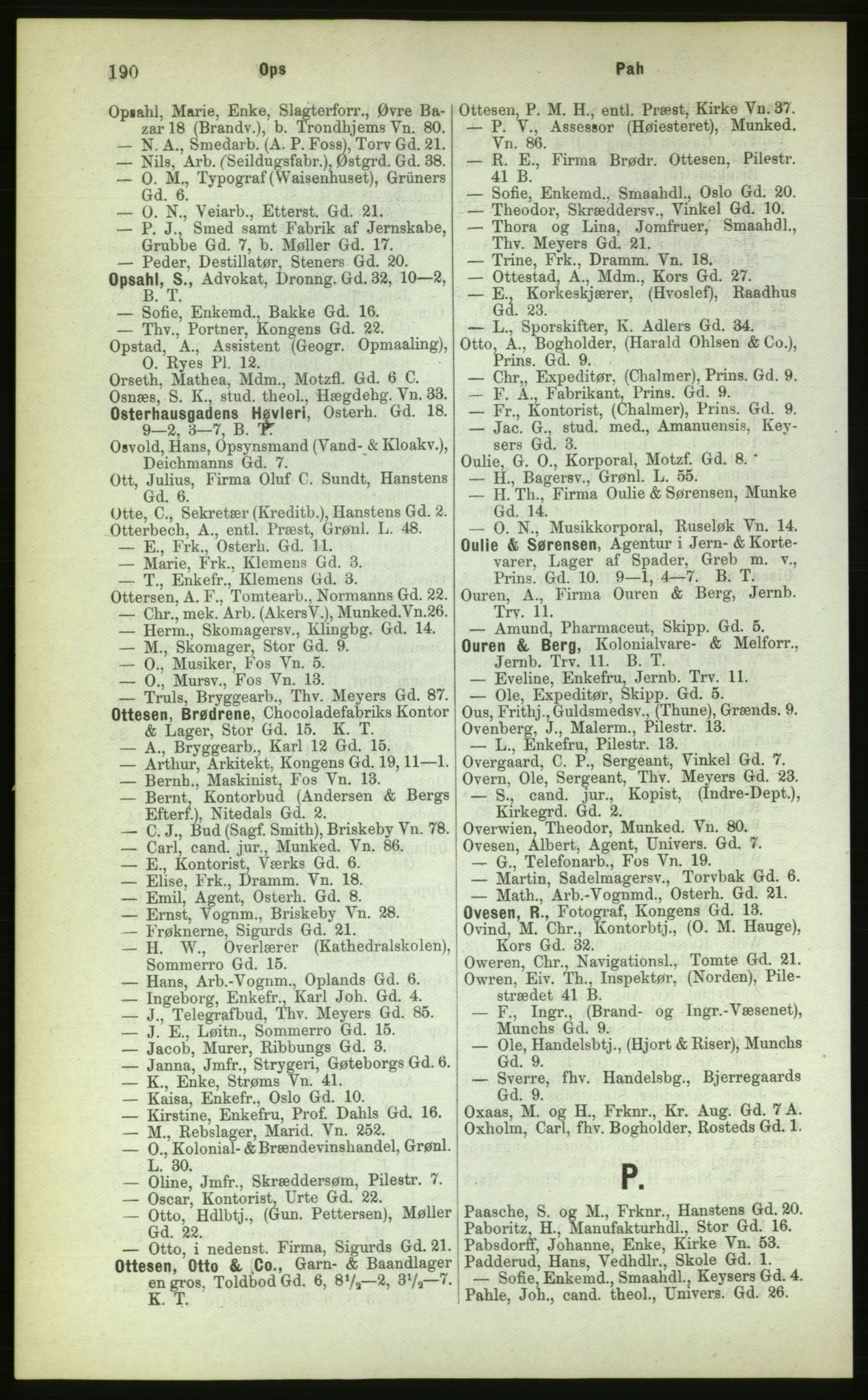 Kristiania/Oslo adressebok, PUBL/-, 1883, s. 190