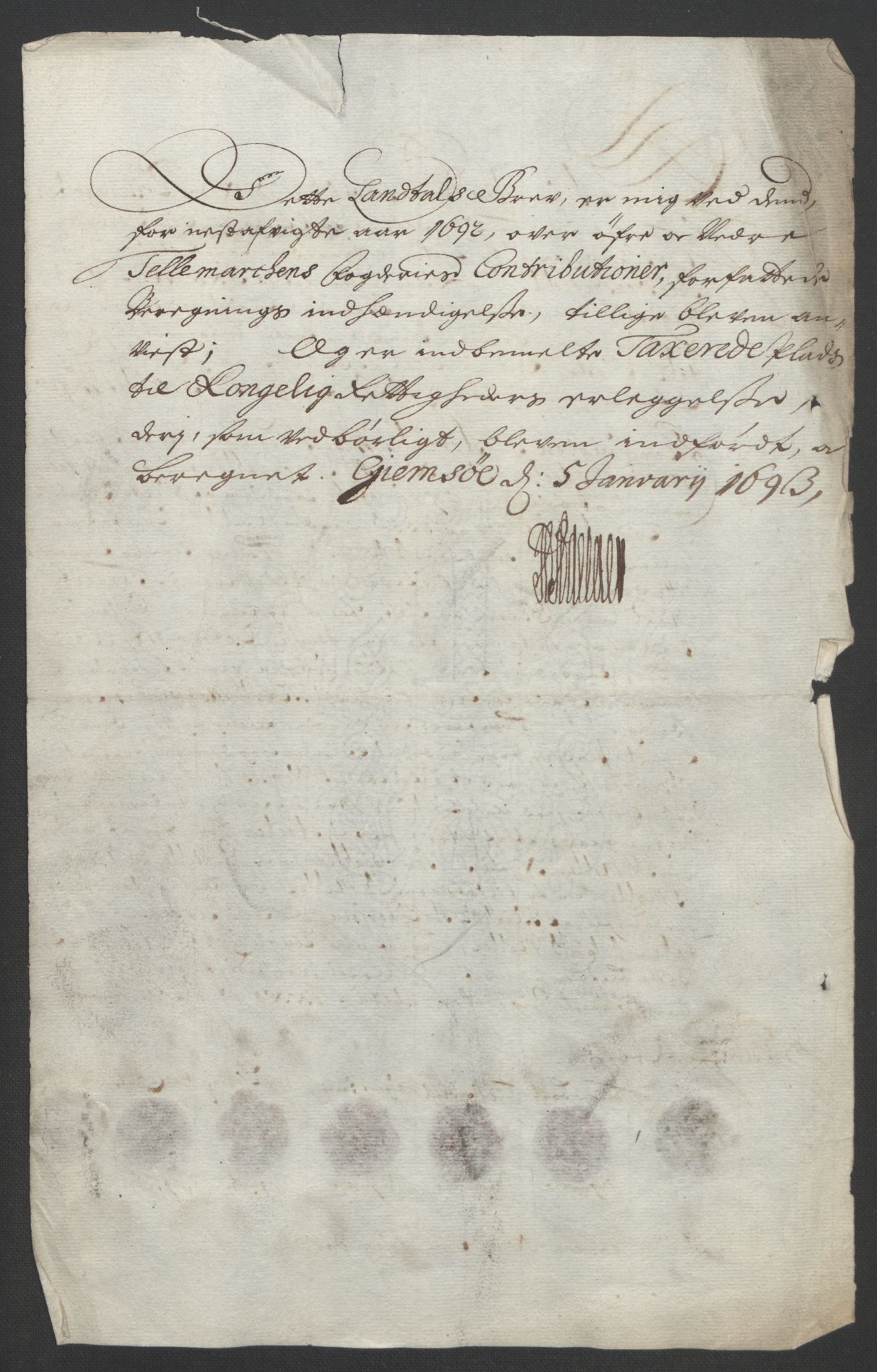 Rentekammeret inntil 1814, Reviderte regnskaper, Fogderegnskap, RA/EA-4092/R35/L2090: Fogderegnskap Øvre og Nedre Telemark, 1692, s. 50