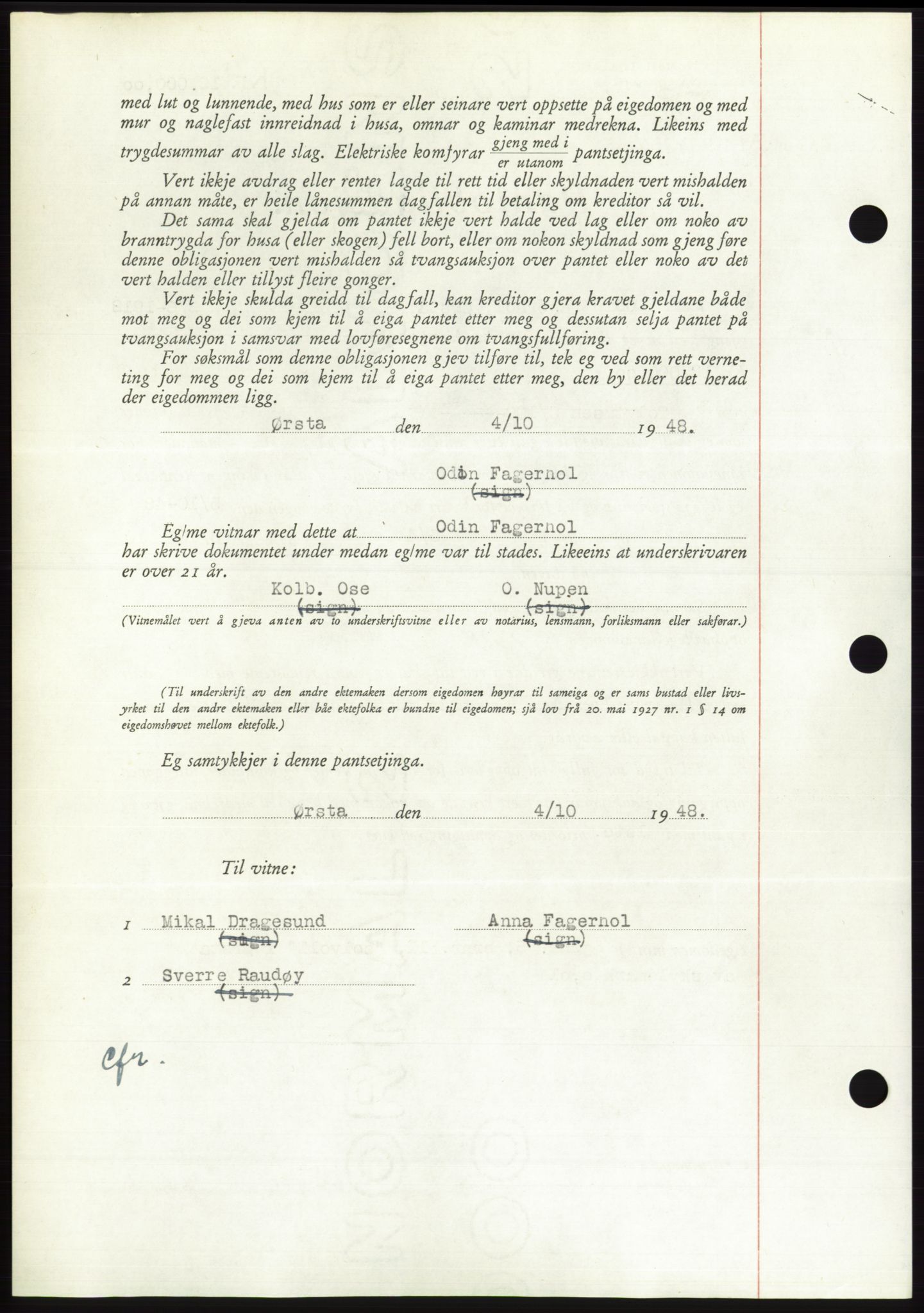 Søre Sunnmøre sorenskriveri, AV/SAT-A-4122/1/2/2C/L0116: Pantebok nr. 4B, 1948-1949, Dagboknr: 1711/1948