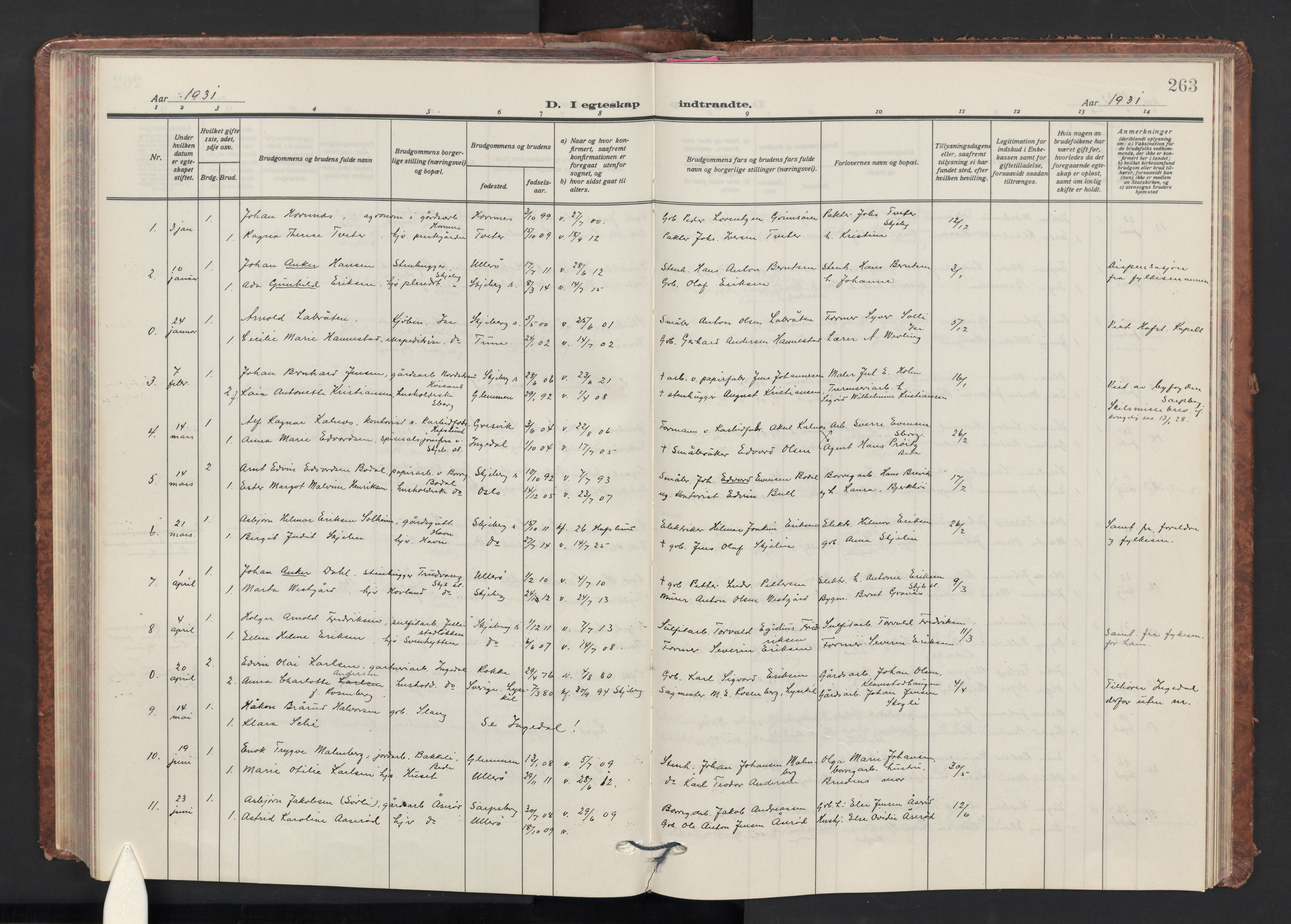 Skjeberg prestekontor Kirkebøker, AV/SAO-A-10923/G/Ga/L0003: Klokkerbok nr. I 3, 1922-1971, s. 263