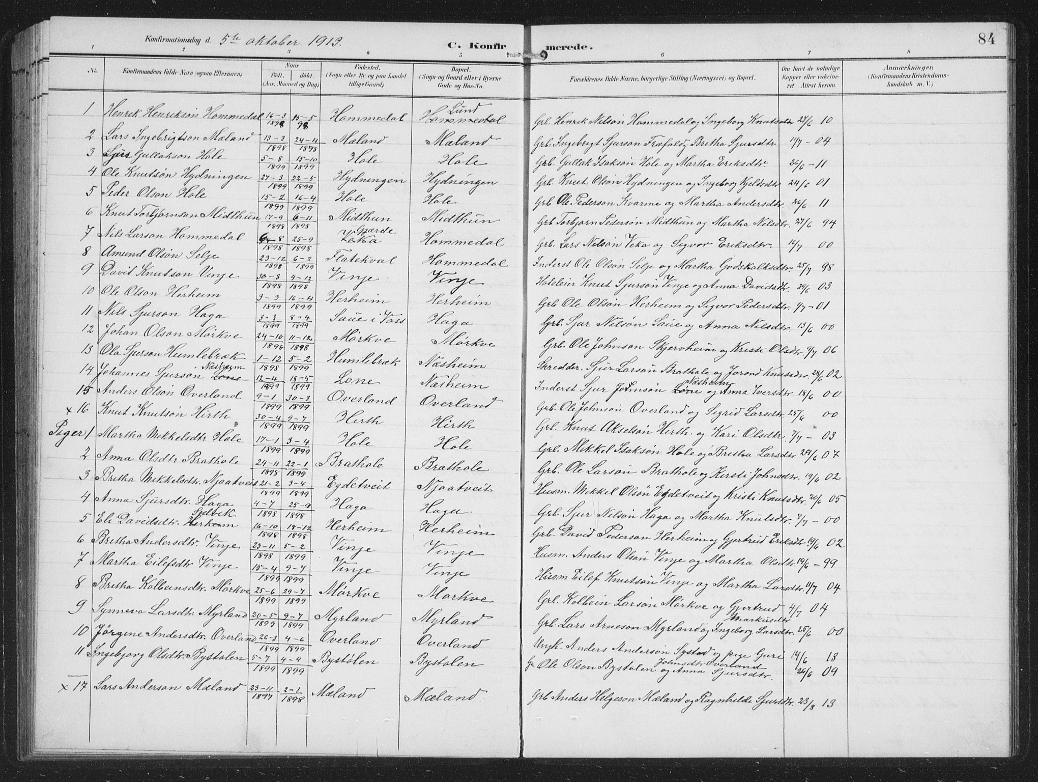 Vossestrand Sokneprestembete, AV/SAB-A-79101/H/Hab: Klokkerbok nr. B 4, 1894-1941, s. 84