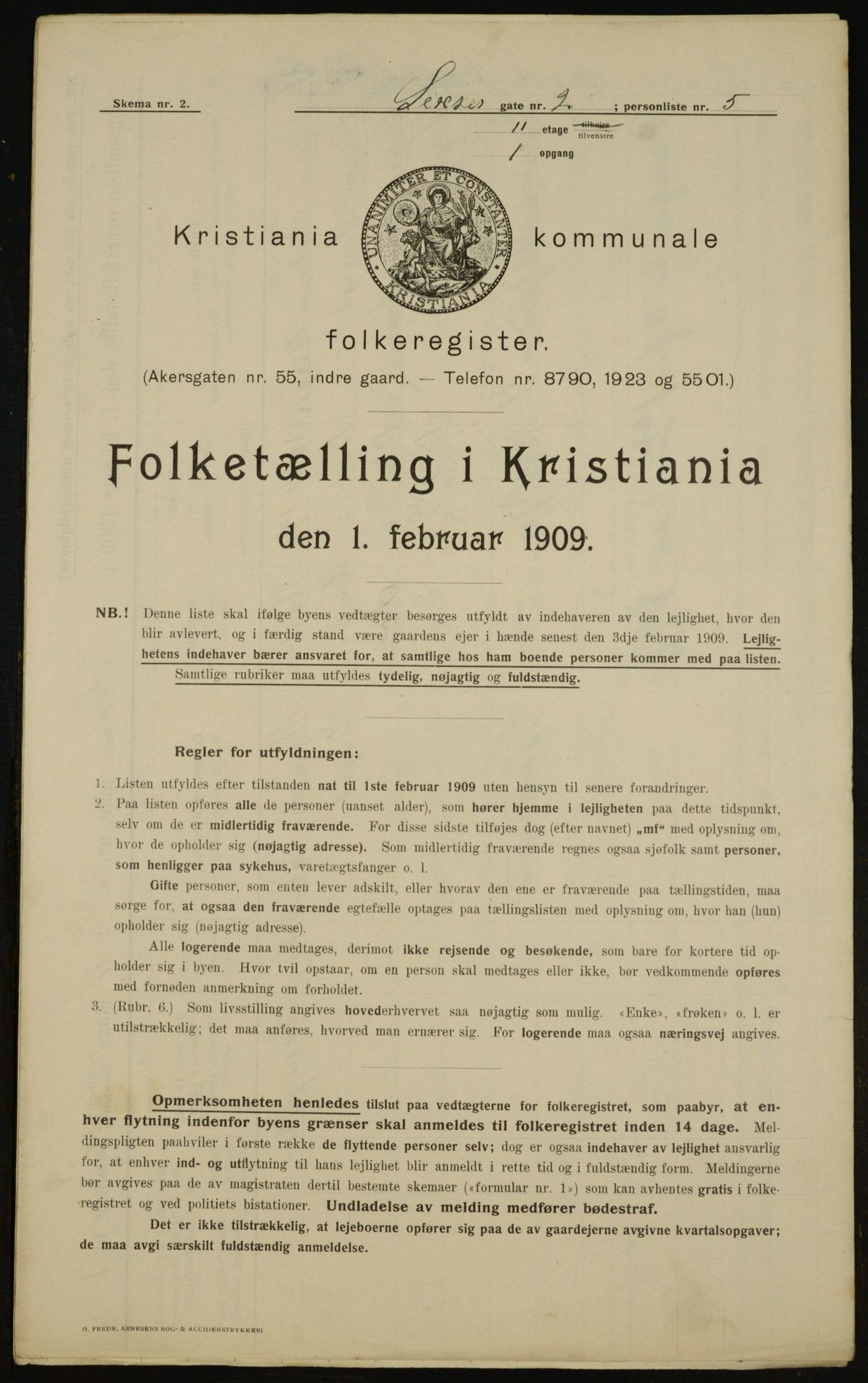 OBA, Kommunal folketelling 1.2.1909 for Kristiania kjøpstad, 1909, s. 85907