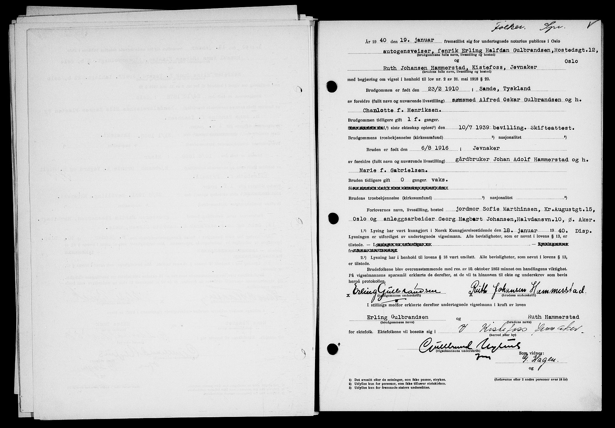Oslo byfogd avd. I, SAO/A-10220/L/Lb/Lbb/L0033: Notarialprotokoll, rekke II: Vigsler, 1939-1940
