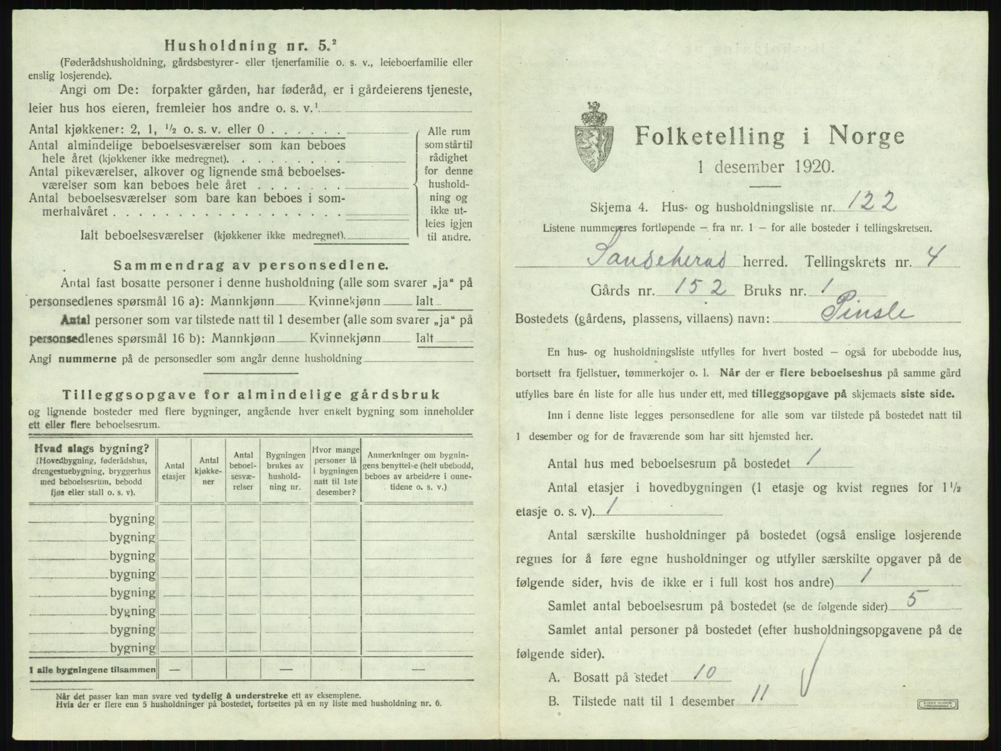 SAKO, Folketelling 1920 for 0724 Sandeherred herred, 1920, s. 876