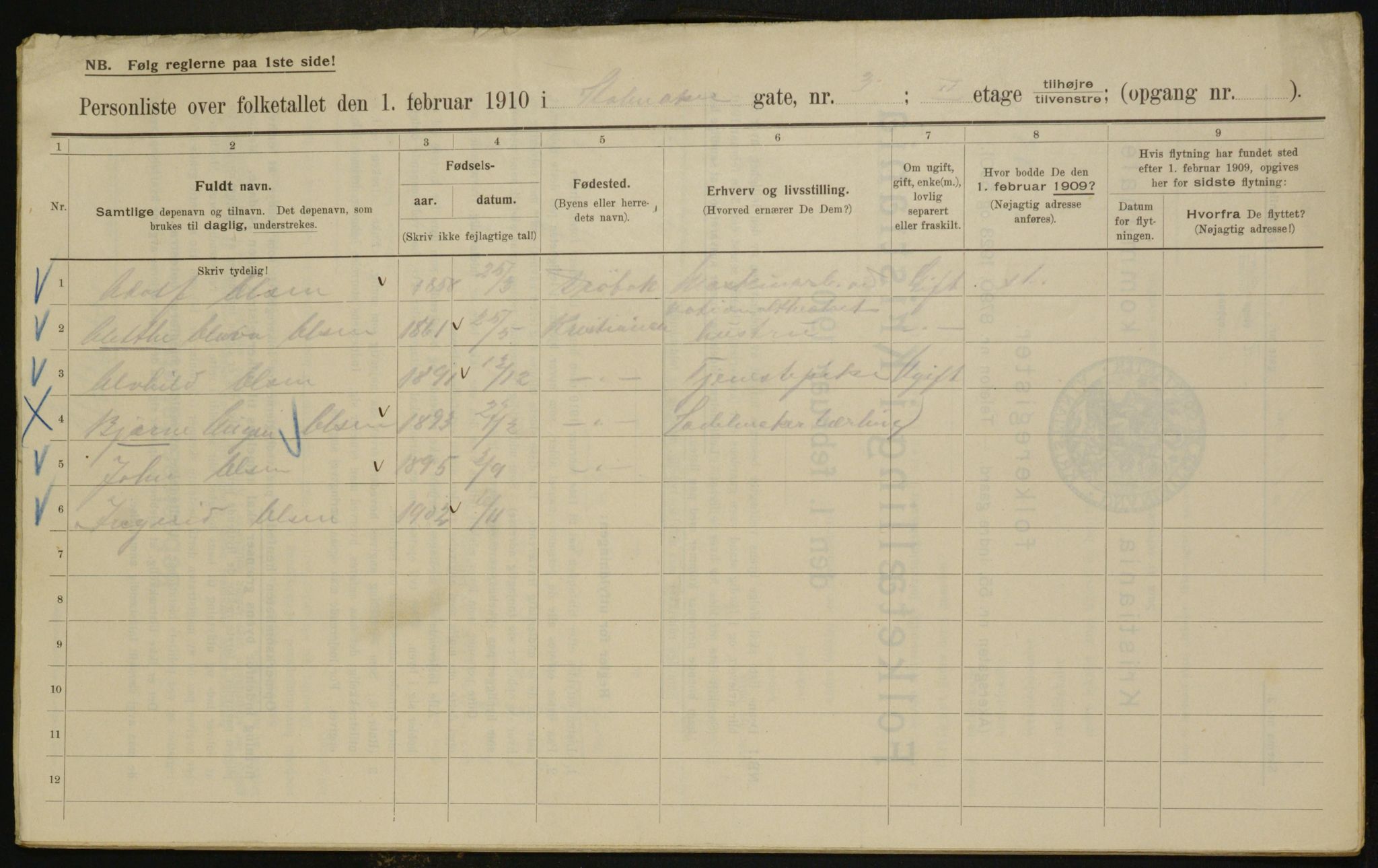 OBA, Kommunal folketelling 1.2.1910 for Kristiania, 1910, s. 97483