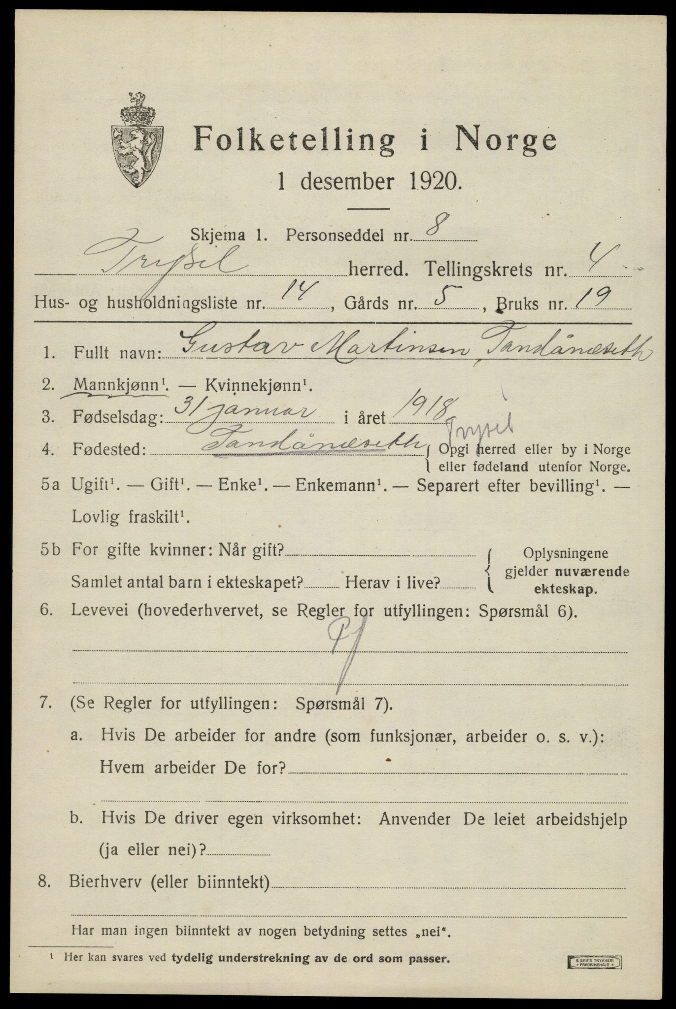 SAH, Folketelling 1920 for 0428 Trysil herred, 1920, s. 4277