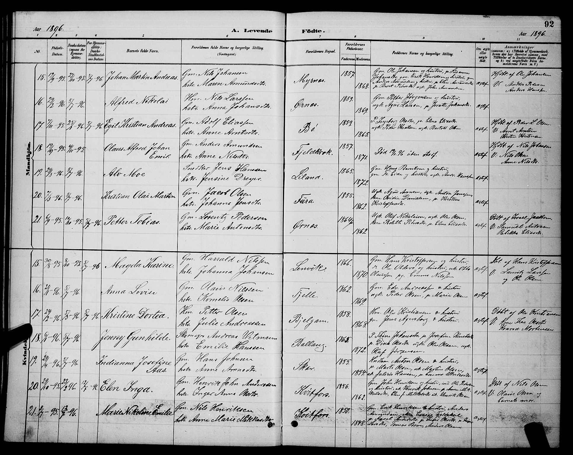 Ministerialprotokoller, klokkerbøker og fødselsregistre - Nordland, AV/SAT-A-1459/863/L0914: Klokkerbok nr. 863C04, 1886-1897, s. 92