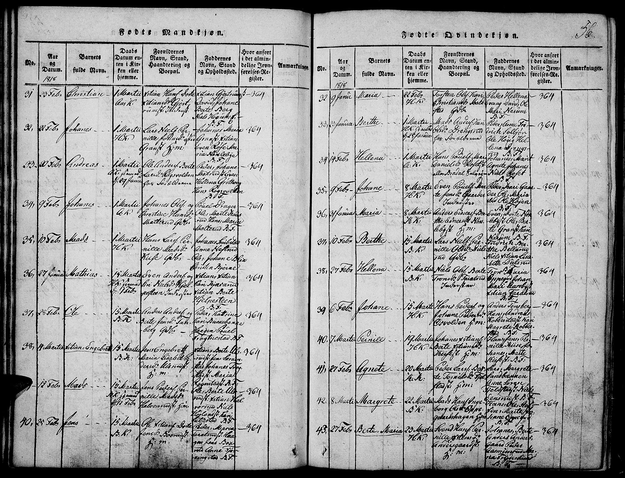 Toten prestekontor, SAH/PREST-102/H/Ha/Haa/L0009: Ministerialbok nr. 9, 1814-1820, s. 56