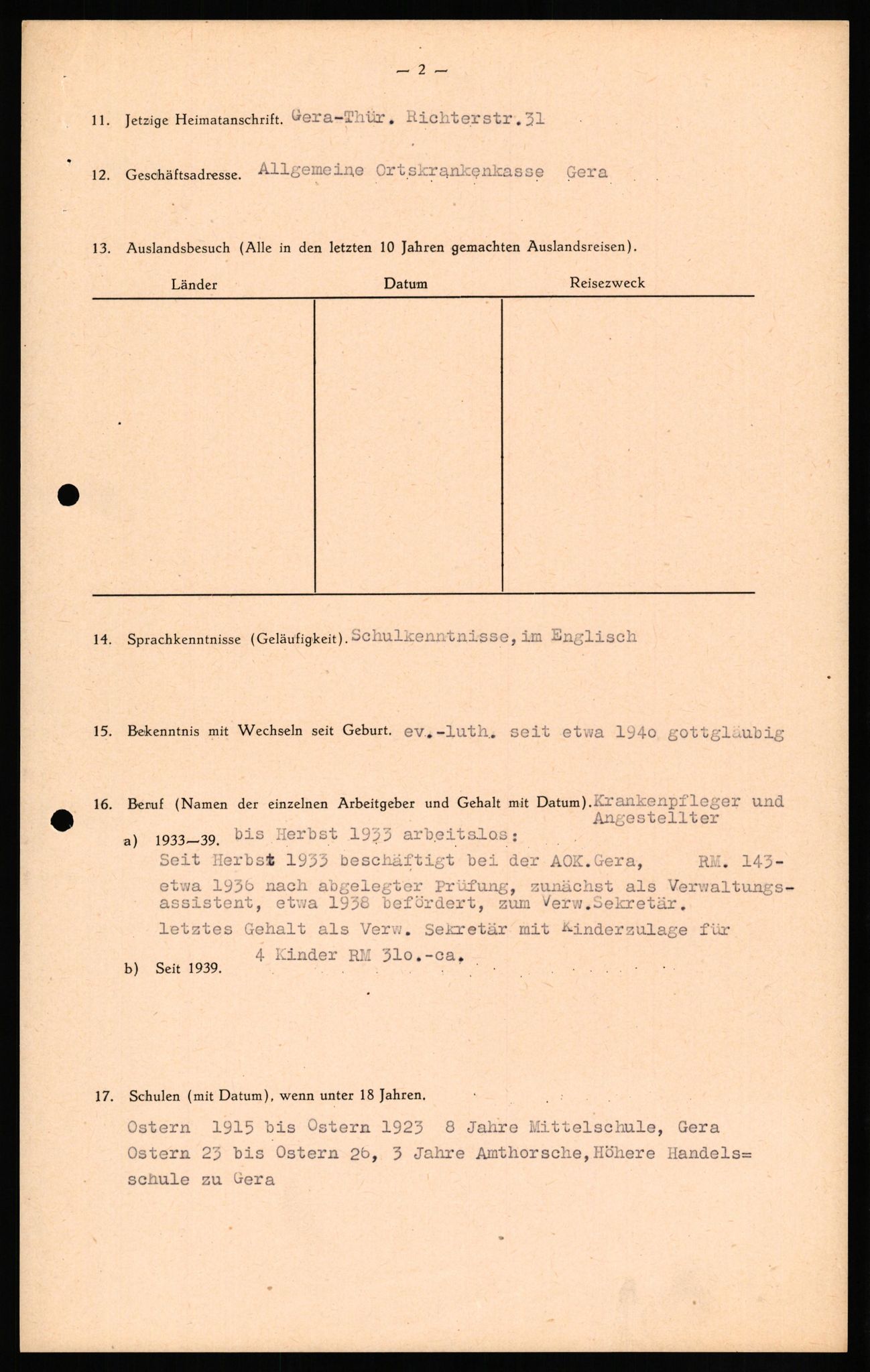 Forsvaret, Forsvarets overkommando II, RA/RAFA-3915/D/Db/L0020: CI Questionaires. Tyske okkupasjonsstyrker i Norge. Tyskere., 1945-1946, s. 327