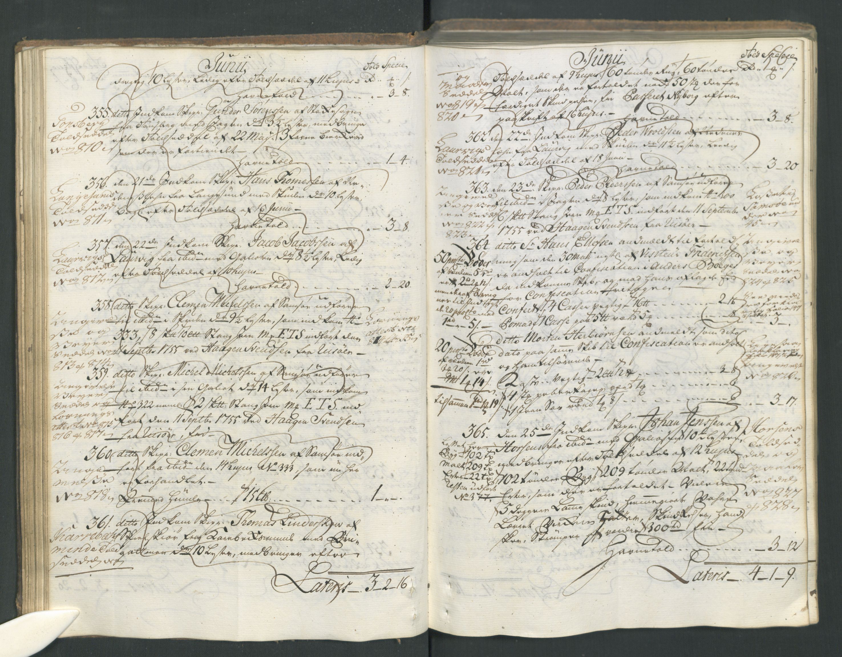 Generaltollkammeret, tollregnskaper, AV/RA-EA-5490/R15/L0029/0001: Tollregnskaper Arendal / Inngående hovedtollbok, 1756, s. 55b-56a