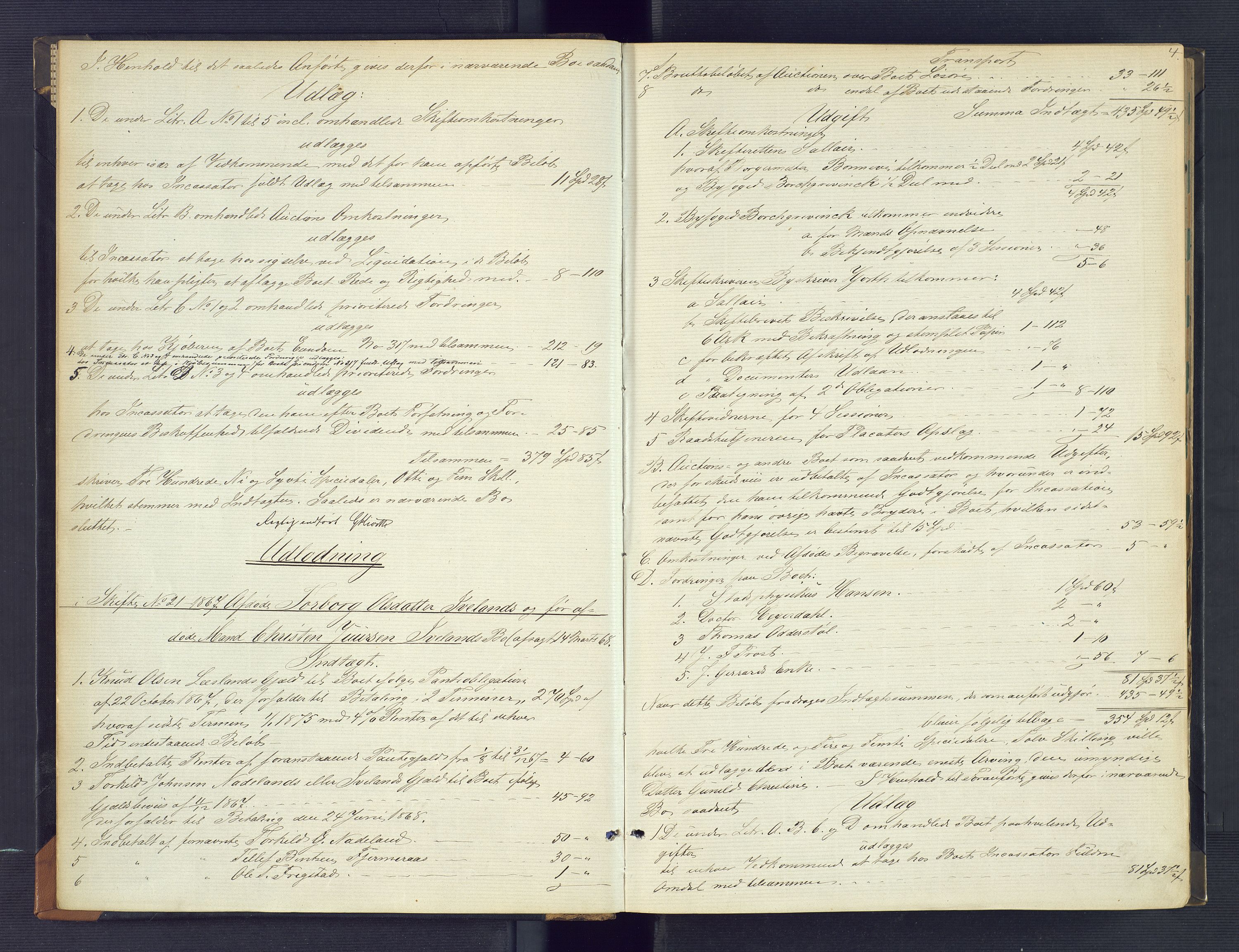 Kristiansand byrett, AV/SAK-1223-0001/H/Hc/L0055: Skifteutlodningsprotokoll nr. 1, med register, 1867-1877, s. 4