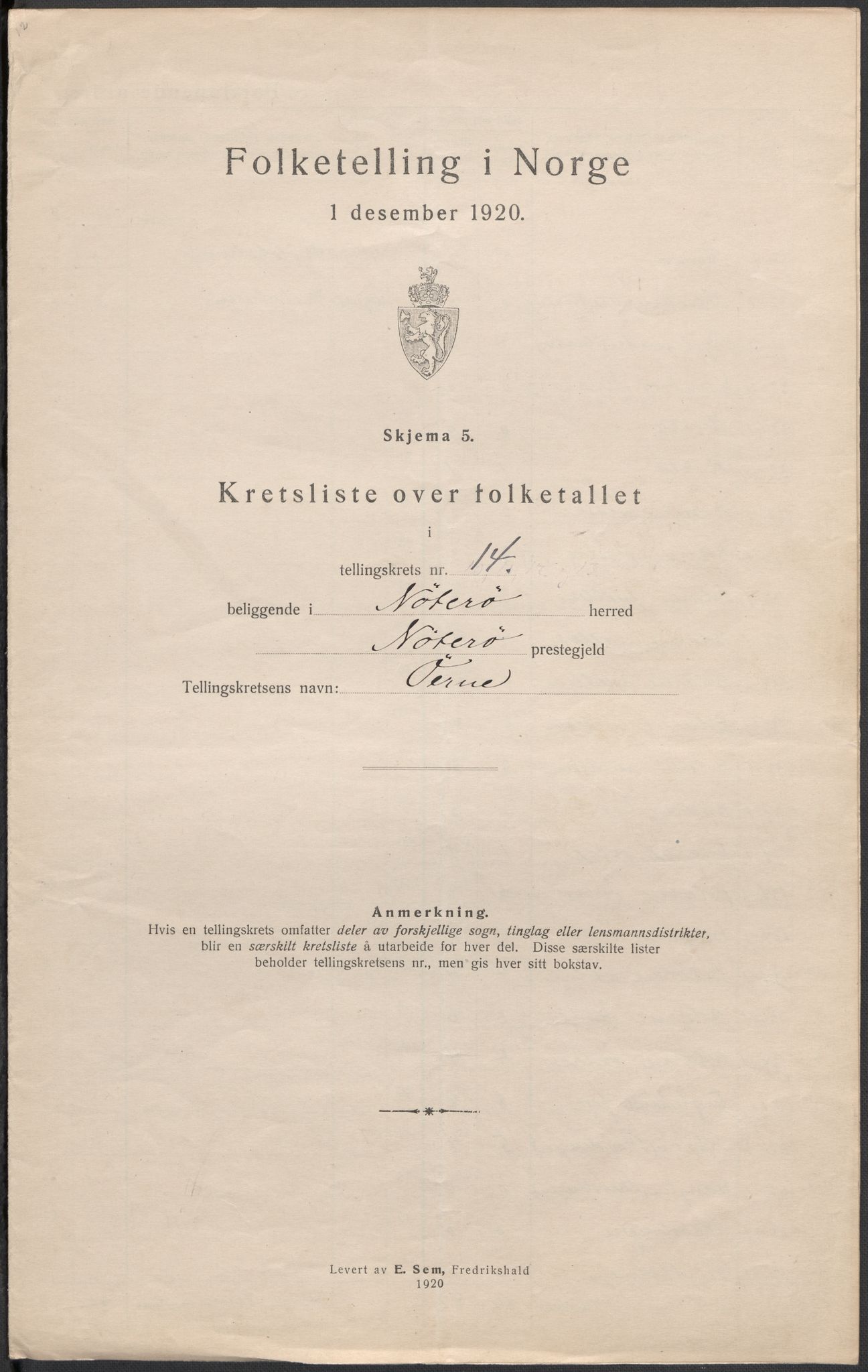 SAKO, Folketelling 1920 for 0722 Nøtterøy herred, 1920, s. 63