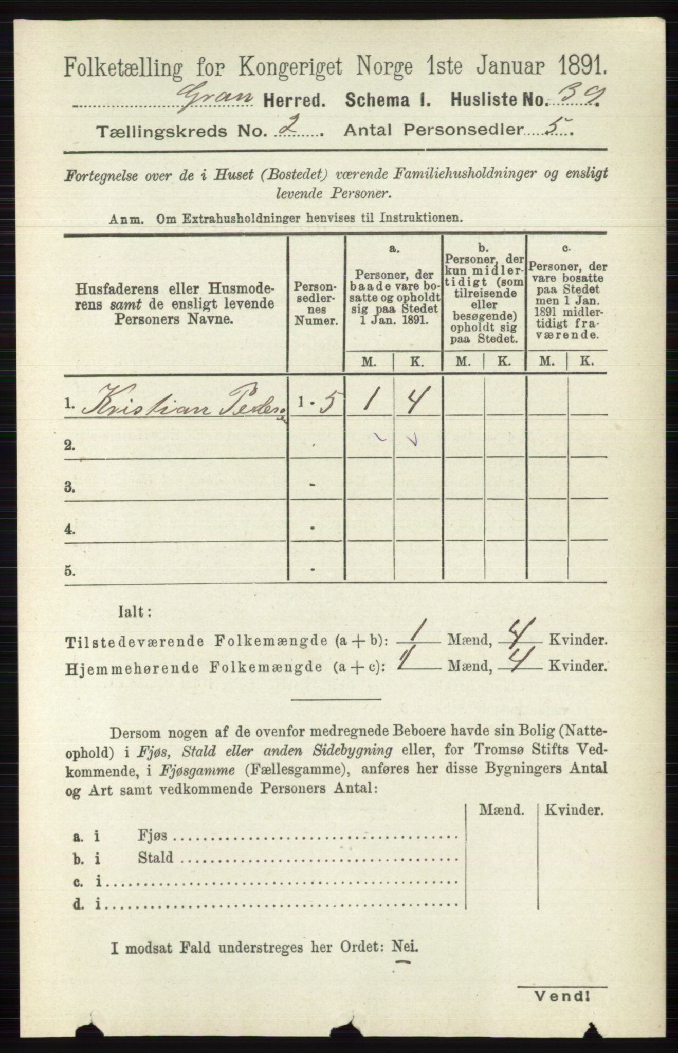 RA, Folketelling 1891 for 0534 Gran herred, 1891, s. 318