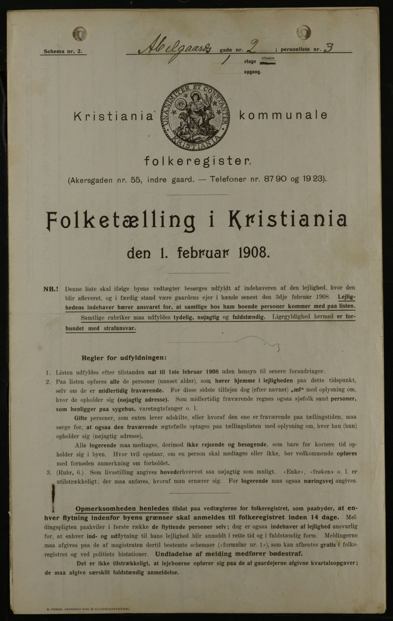 OBA, Kommunal folketelling 1.2.1908 for Kristiania kjøpstad, 1908, s. 6