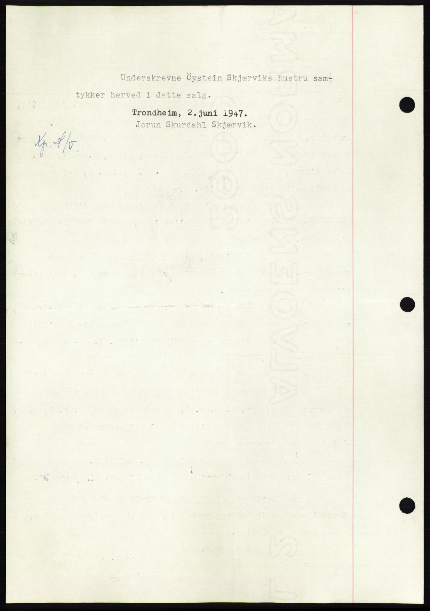 Namdal sorenskriveri, AV/SAT-A-4133/1/2/2C: Pantebok nr. -, 1947-1947, Dagboknr: 1346/1947