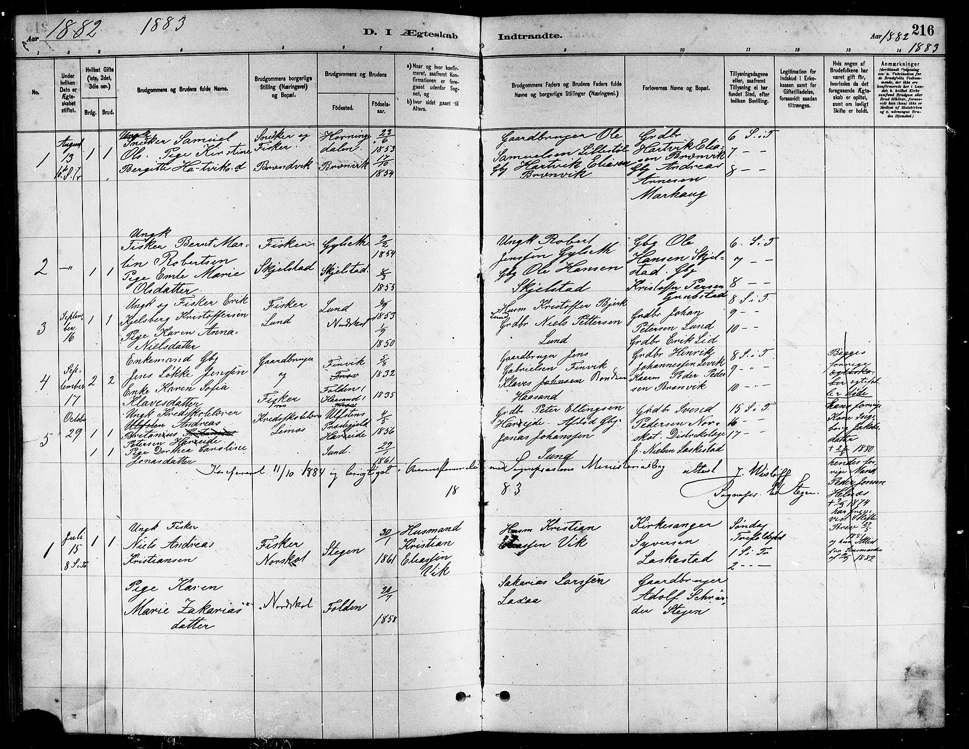 Ministerialprotokoller, klokkerbøker og fødselsregistre - Nordland, AV/SAT-A-1459/857/L0828: Klokkerbok nr. 857C03, 1879-1908, s. 216