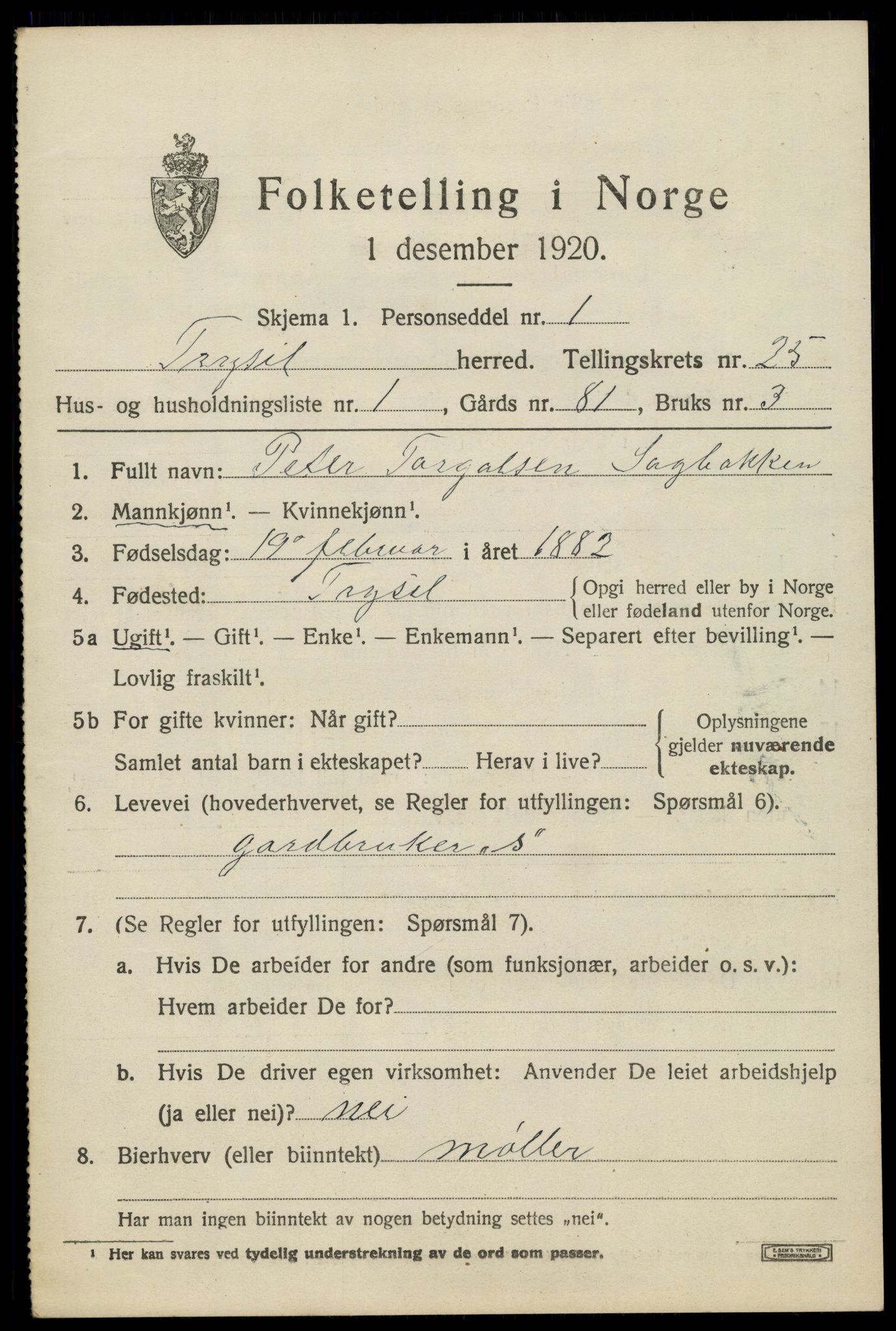 SAH, Folketelling 1920 for 0428 Trysil herred, 1920, s. 15691