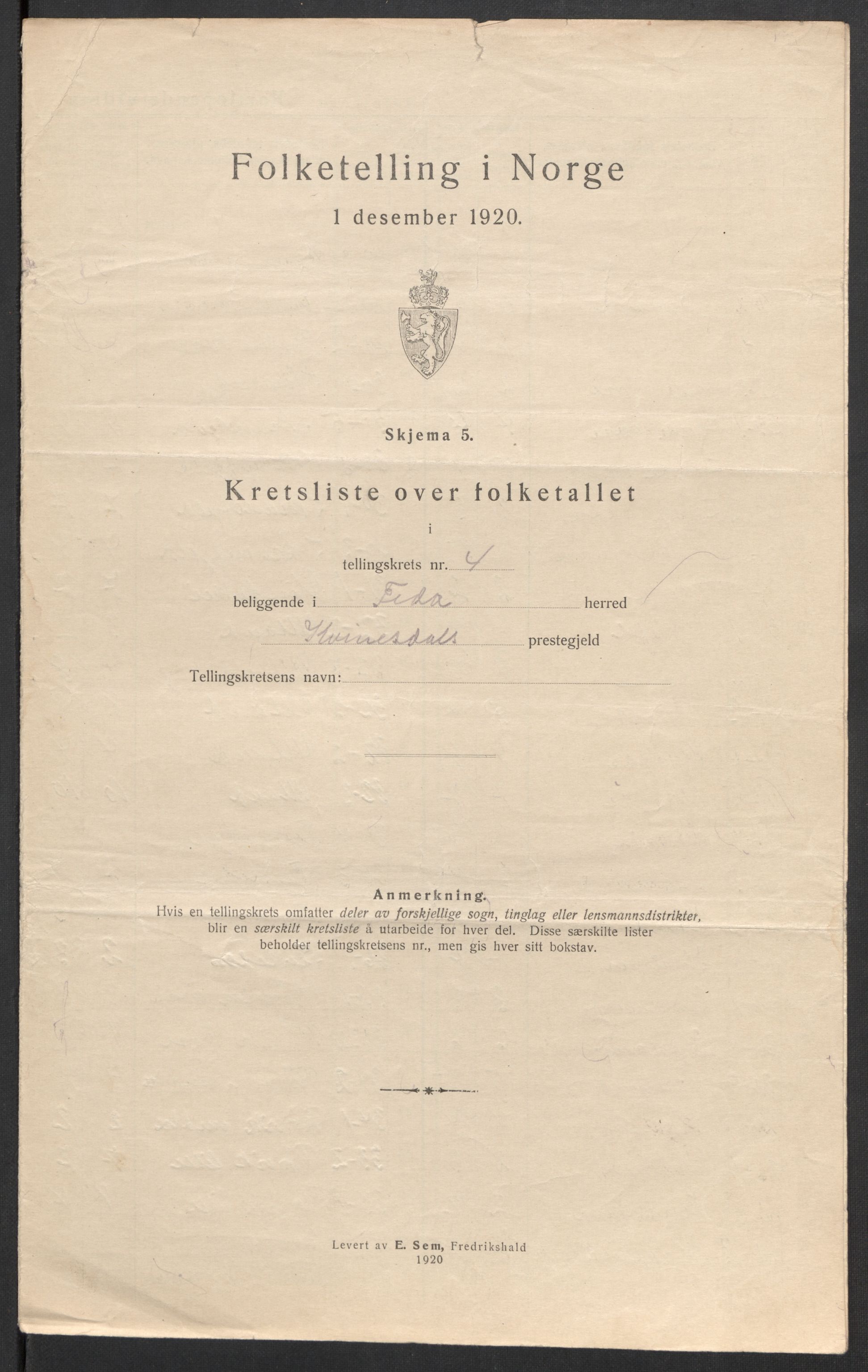 SAK, Folketelling 1920 for 1038 Feda herred, 1920, s. 18