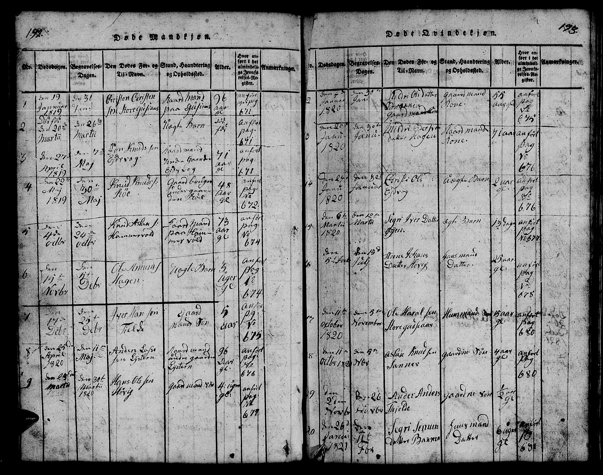 Ministerialprotokoller, klokkerbøker og fødselsregistre - Møre og Romsdal, AV/SAT-A-1454/551/L0629: Klokkerbok nr. 551C01, 1818-1839, s. 192-193