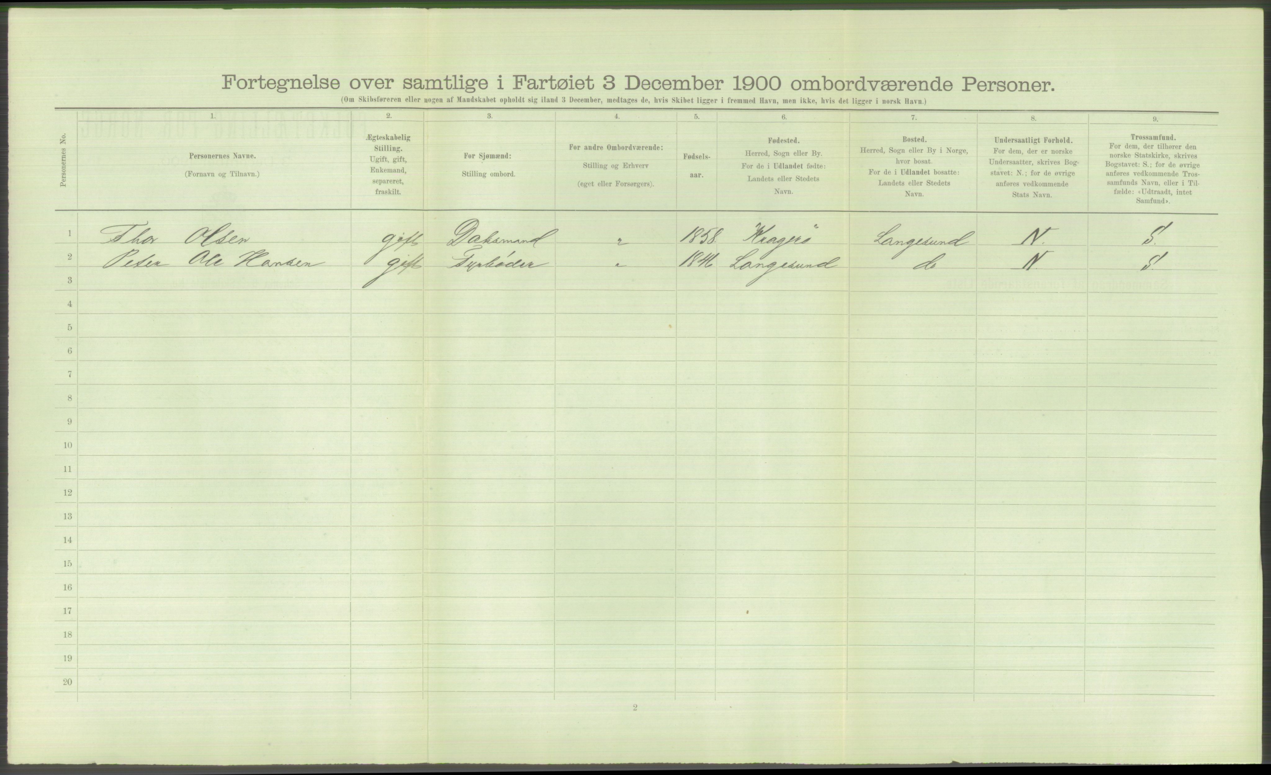 RA, Folketelling 1900 - skipslister med personlister for skip i norske havner, utenlandske havner og til havs, 1900, s. 610