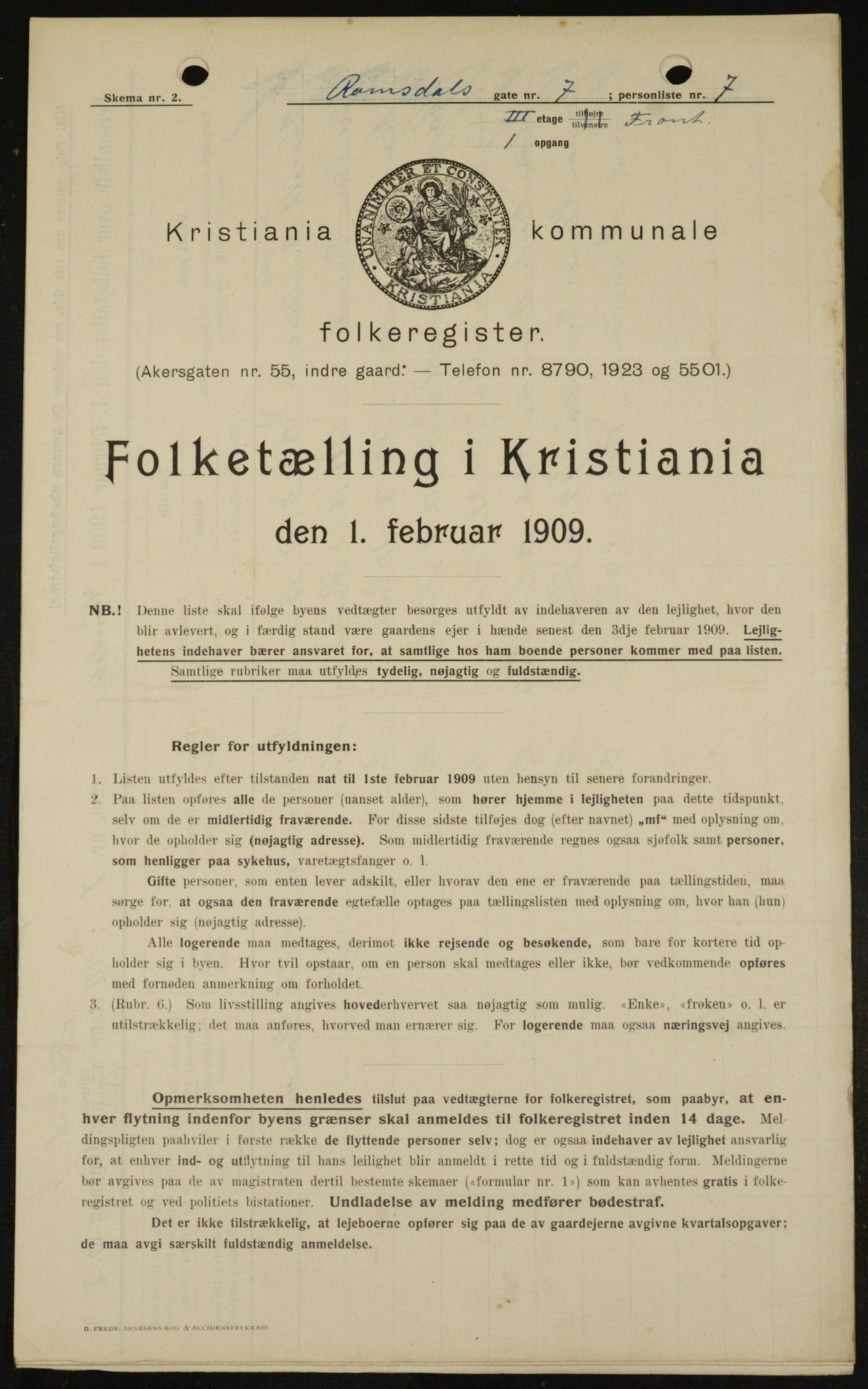 OBA, Kommunal folketelling 1.2.1909 for Kristiania kjøpstad, 1909, s. 75498