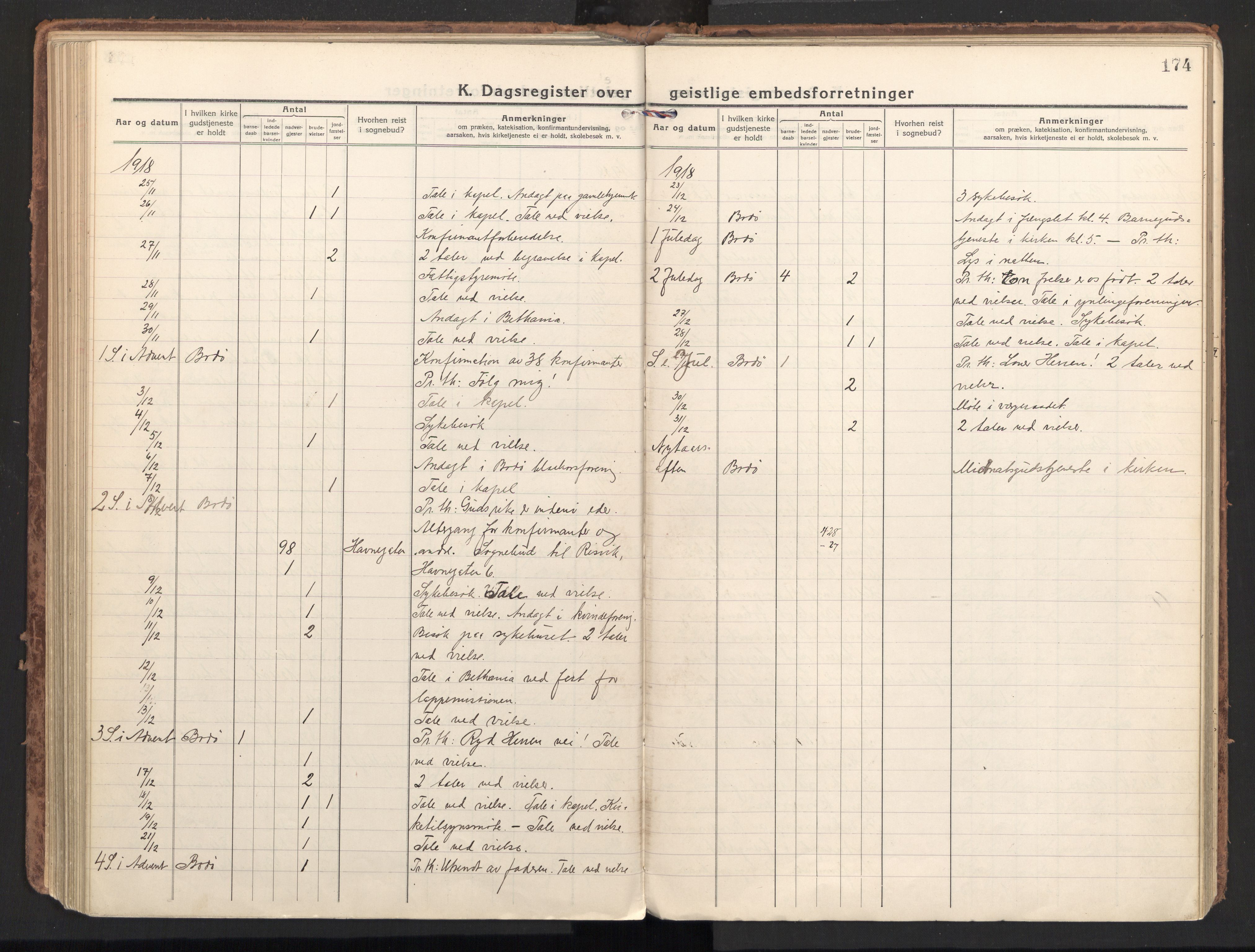 Ministerialprotokoller, klokkerbøker og fødselsregistre - Nordland, AV/SAT-A-1459/801/L0018: Ministerialbok nr. 801A18, 1916-1930, s. 174