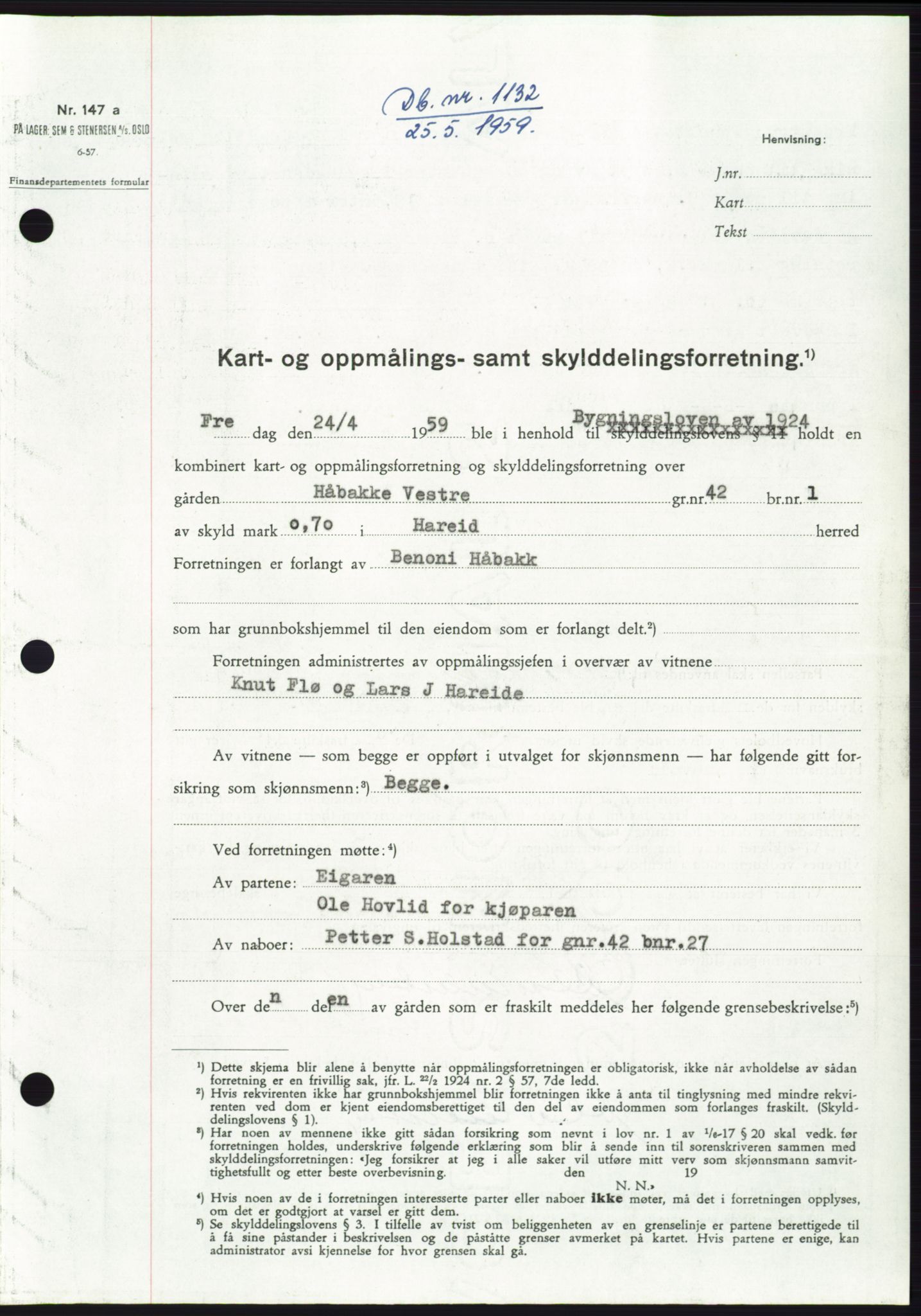 Søre Sunnmøre sorenskriveri, SAT/A-4122/1/2/2C/L0112: Pantebok nr. 38A, 1959-1959, Dagboknr: 1132/1959