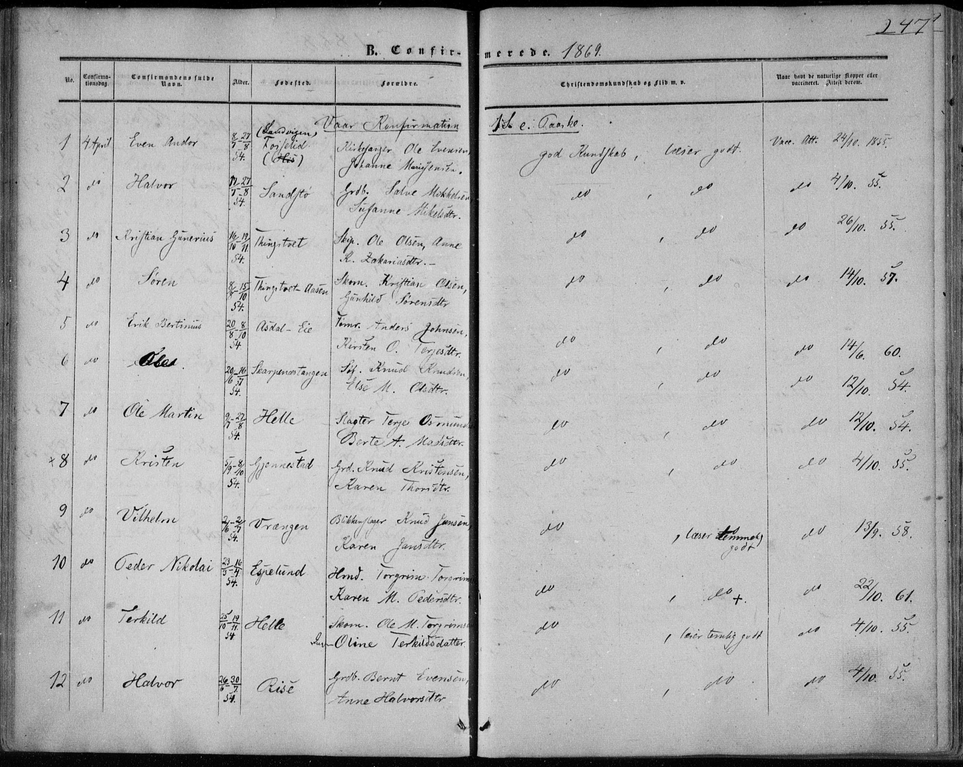 Øyestad sokneprestkontor, AV/SAK-1111-0049/F/Fa/L0015: Ministerialbok nr. A 15, 1857-1873, s. 247