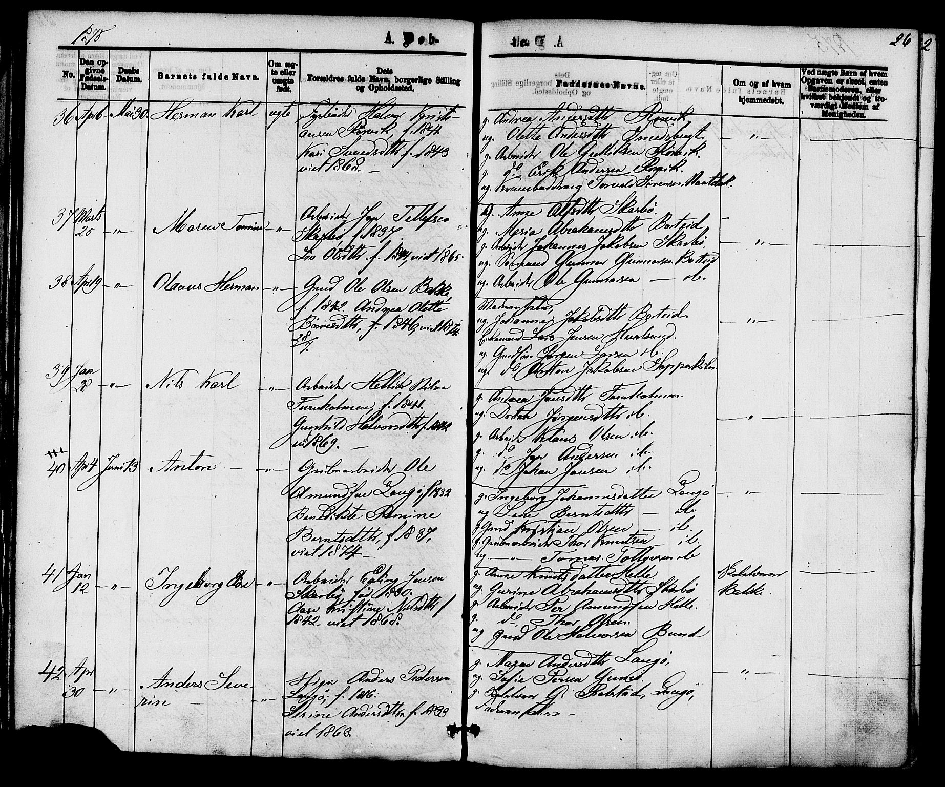 Skåtøy kirkebøker, AV/SAKO-A-304/F/Fa/L0001: Ministerialbok nr. I 1, 1874-1883, s. 26
