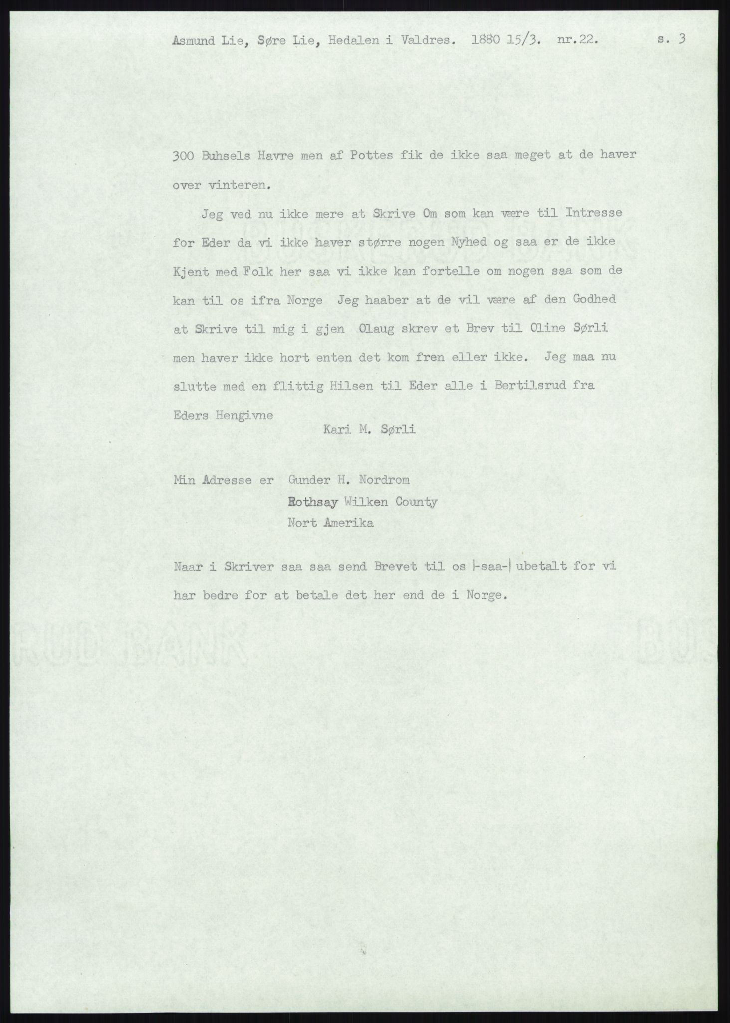 Samlinger til kildeutgivelse, Amerikabrevene, AV/RA-EA-4057/F/L0012: Innlån fra Oppland: Lie (brevnr 1-78), 1838-1914, s. 273