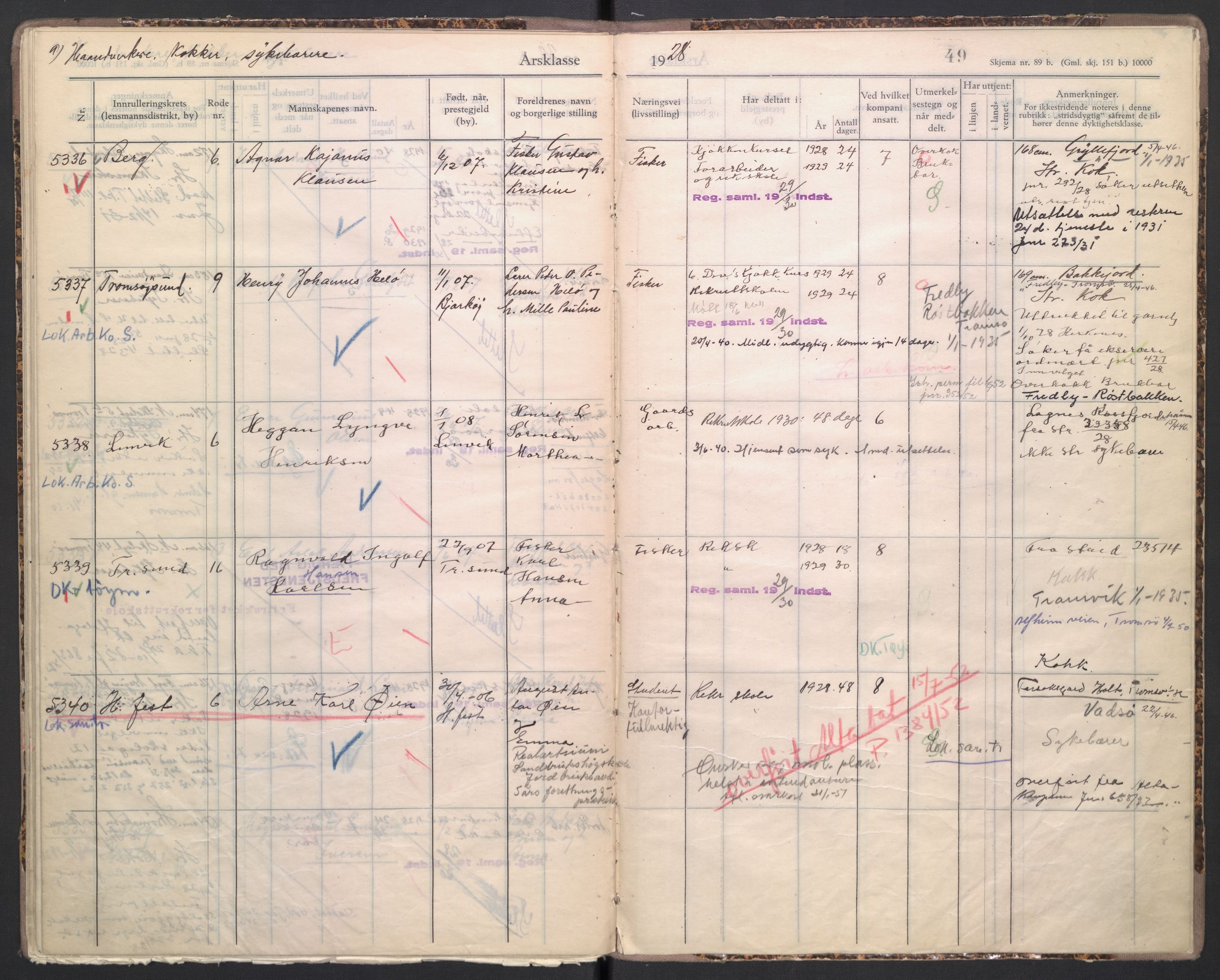 Forsvaret, Troms infanteriregiment nr. 16, AV/RA-RAFA-3146/P/Pa/L0004/0007: Ruller / Rulle for Bardu bataljons menige mannskaper, årsklasse 1928, 1928, s. 49