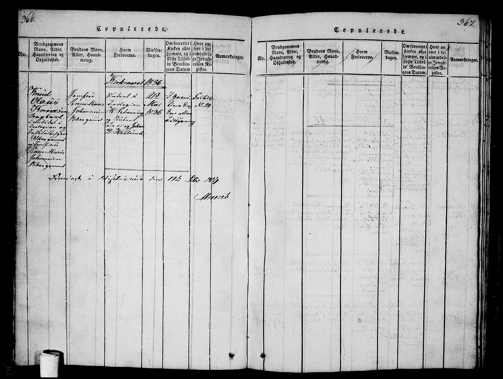 Kristiania tukthusprest Kirkebøker, SAO/A-10881/G/Ga/L0001: Klokkerbok nr. 1, 1818-1857, s. 366-367