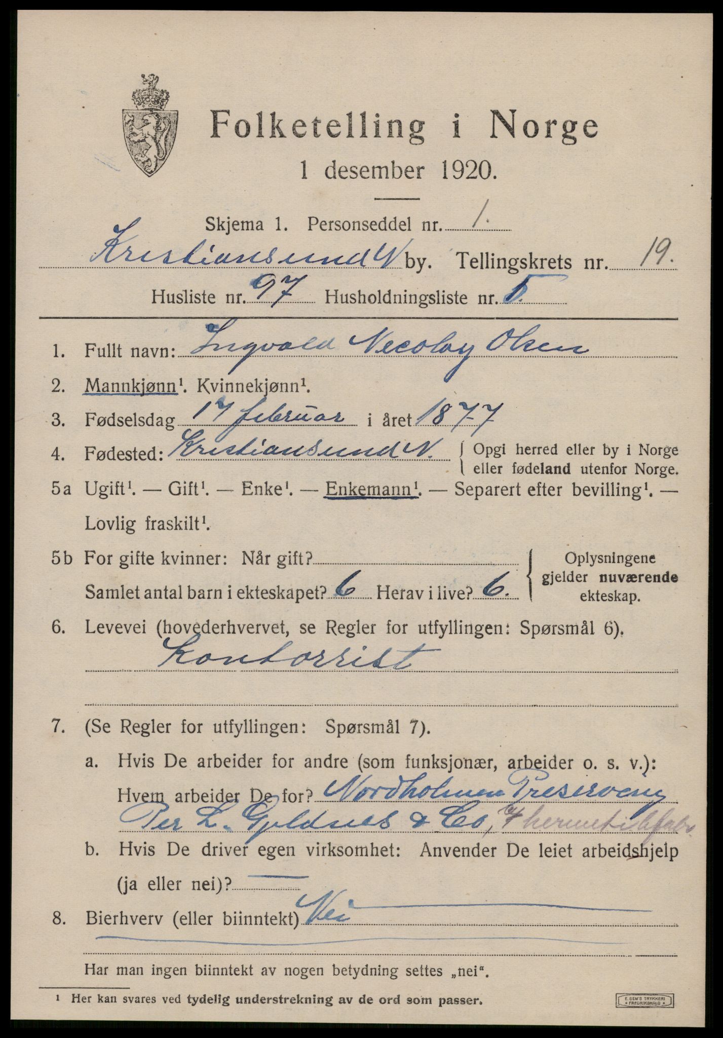 SAT, Folketelling 1920 for 1503 Kristiansund kjøpstad, 1920, s. 40427
