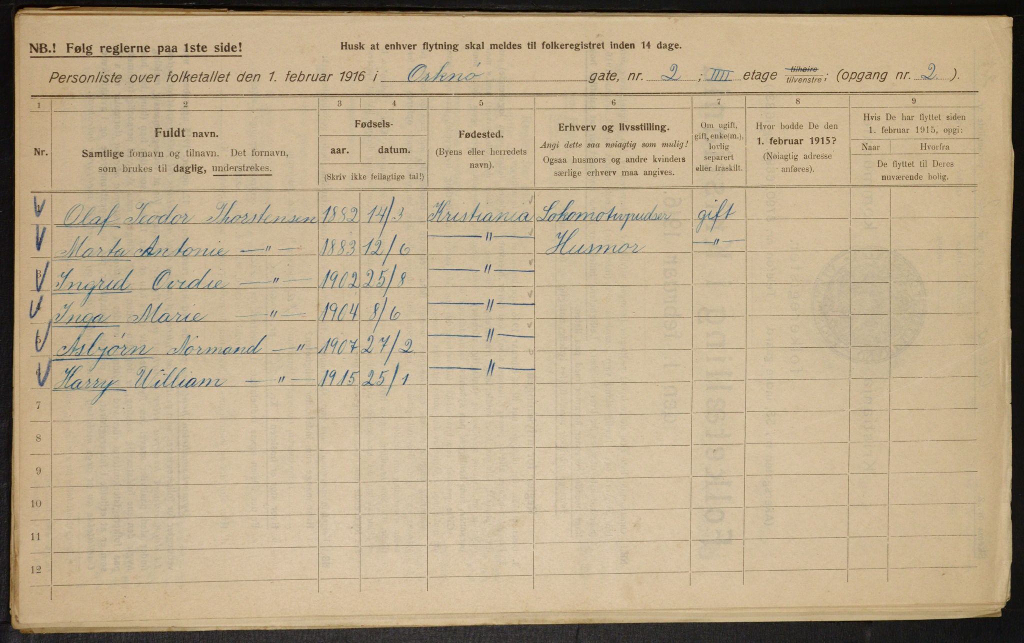 OBA, Kommunal folketelling 1.2.1916 for Kristiania, 1916, s. 77807