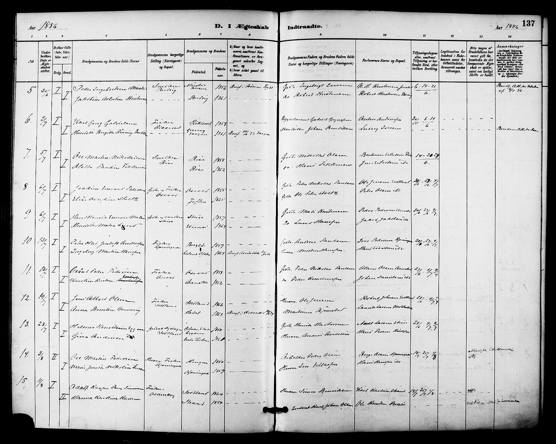 Ministerialprotokoller, klokkerbøker og fødselsregistre - Nordland, SAT/A-1459/895/L1371: Ministerialbok nr. 895A06, 1885-1894, s. 137