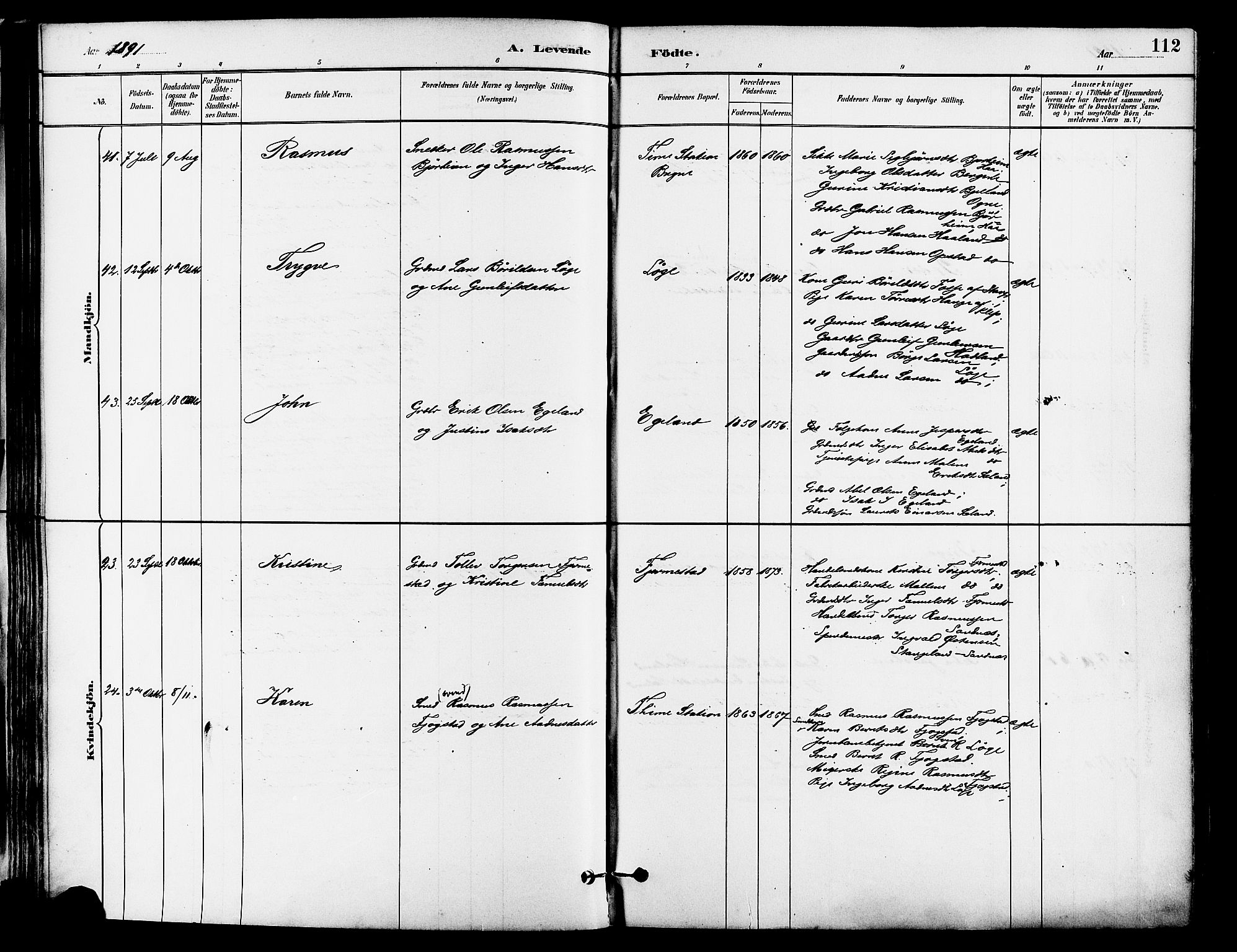 Lye sokneprestkontor, AV/SAST-A-101794/001/30BA/L0009: Ministerialbok nr. A 8, 1881-1892, s. 112