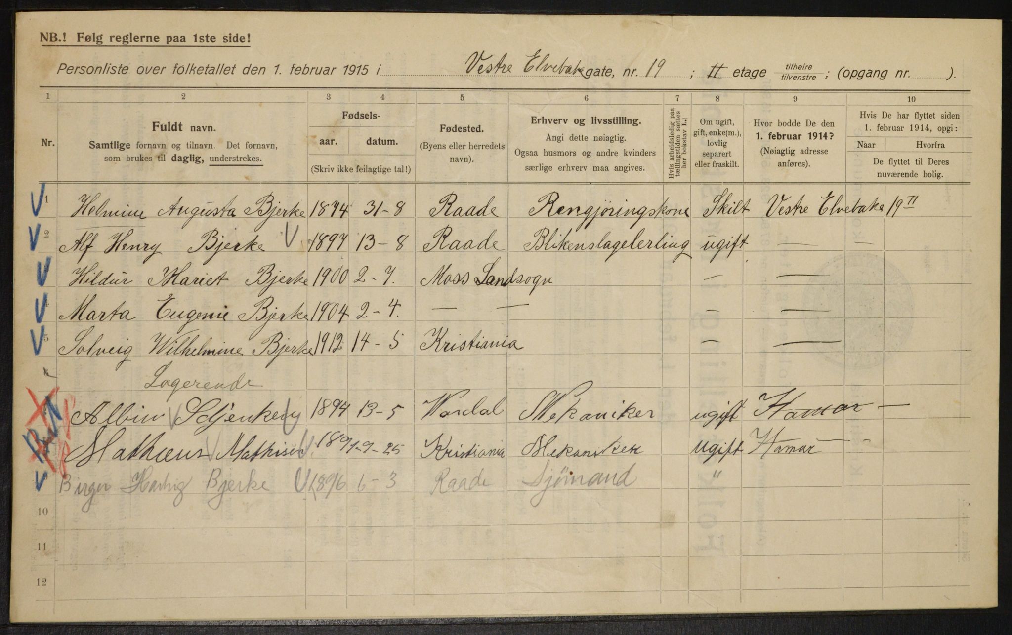 OBA, Kommunal folketelling 1.2.1915 for Kristiania, 1915, s. 123157