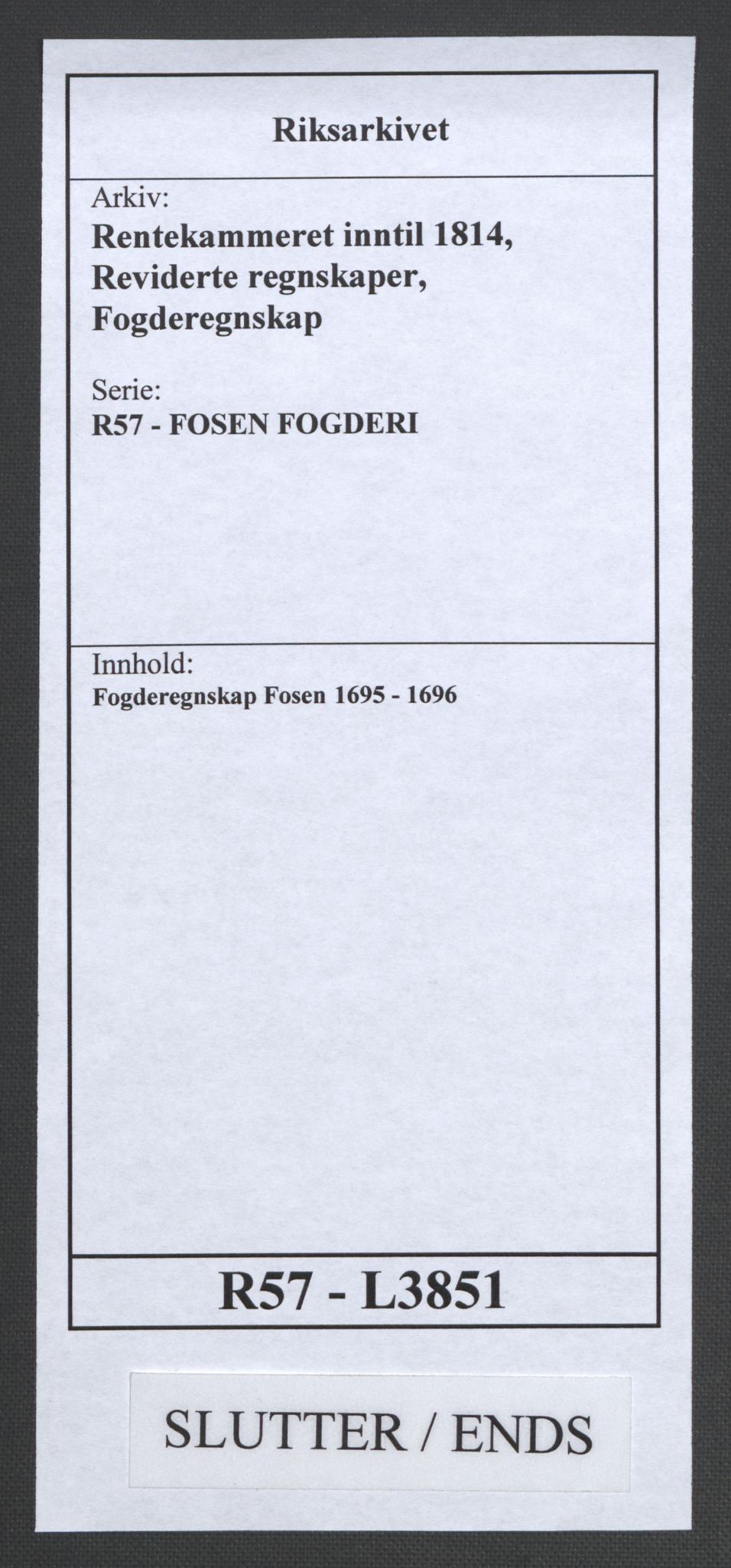Rentekammeret inntil 1814, Reviderte regnskaper, Fogderegnskap, RA/EA-4092/R57/L3851: Fogderegnskap Fosen, 1695-1696, s. 358