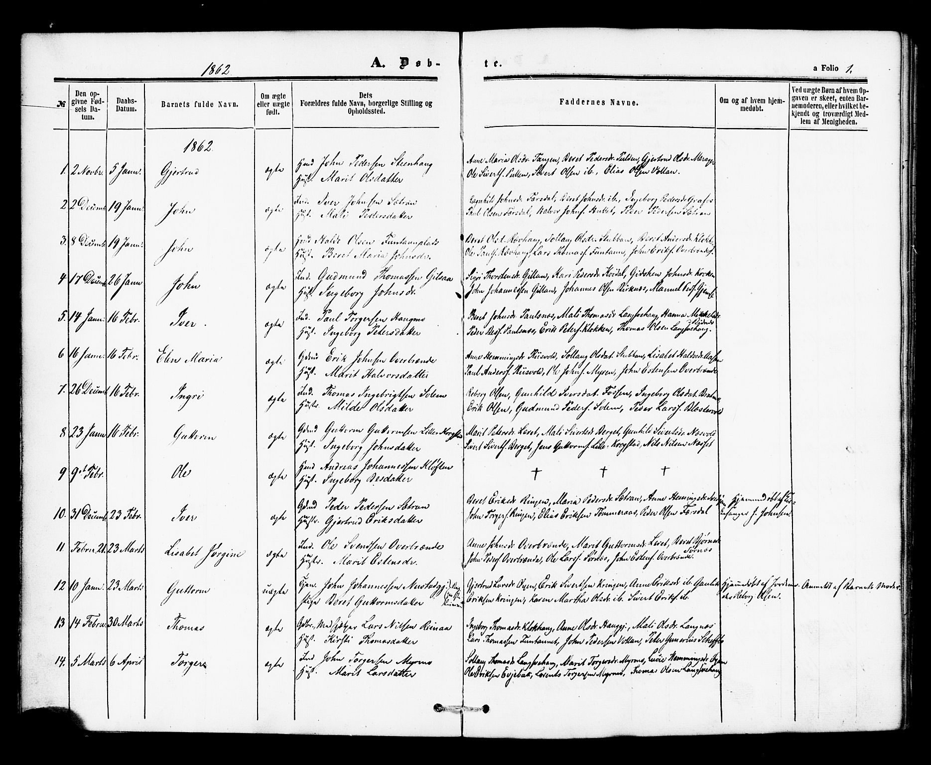 Ministerialprotokoller, klokkerbøker og fødselsregistre - Nord-Trøndelag, SAT/A-1458/706/L0041: Ministerialbok nr. 706A02, 1862-1877, s. 1