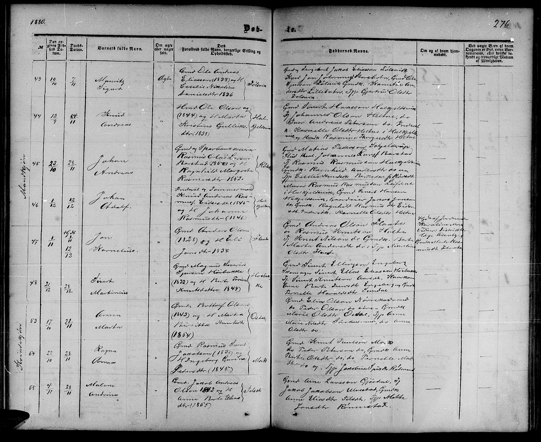 Ministerialprotokoller, klokkerbøker og fødselsregistre - Møre og Romsdal, AV/SAT-A-1454/511/L0157: Klokkerbok nr. 511C03, 1864-1884, s. 276