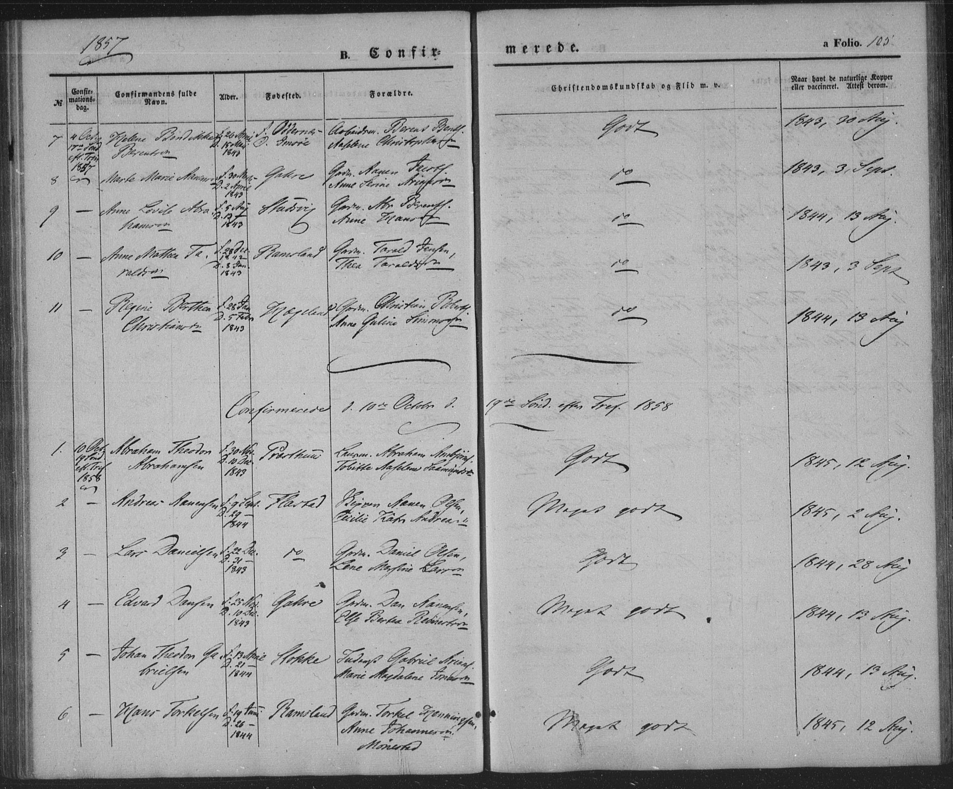 Sør-Audnedal sokneprestkontor, SAK/1111-0039/F/Fa/Faa/L0002: Ministerialbok nr. A 2, 1848-1867, s. 105