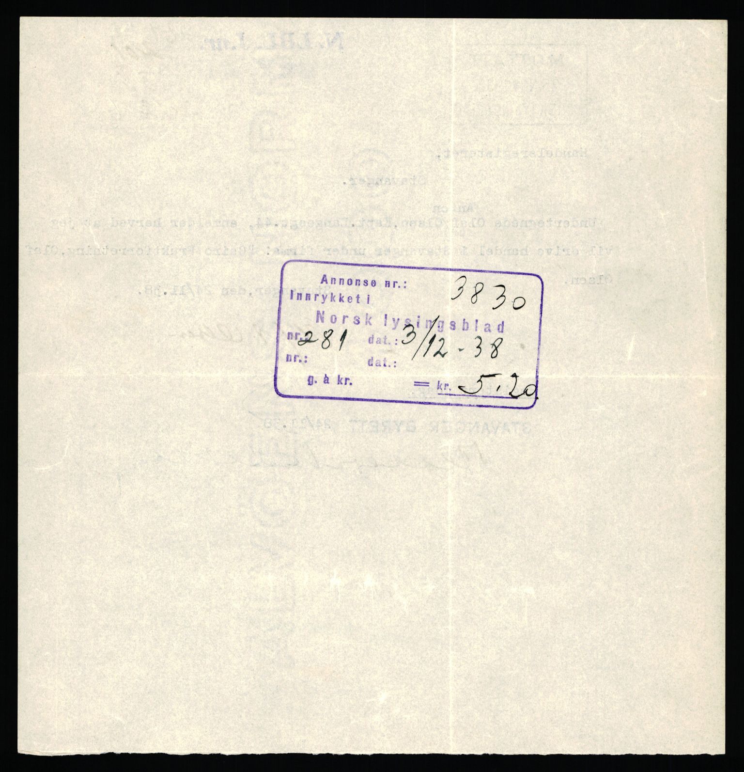 Stavanger byfogd, SAST/A-101408/002/J/Jd/Jde/L0003: Registreringsmeldinger og bilag. Enkeltmannsforetak, 751-1000, 1928-1976, s. 55