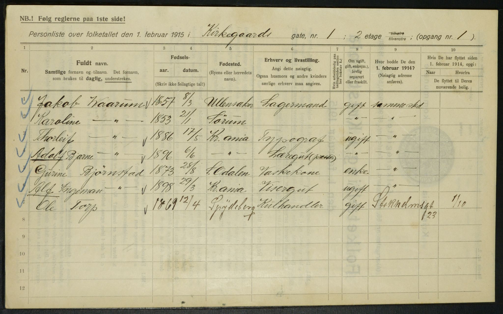 OBA, Kommunal folketelling 1.2.1915 for Kristiania, 1915, s. 49571