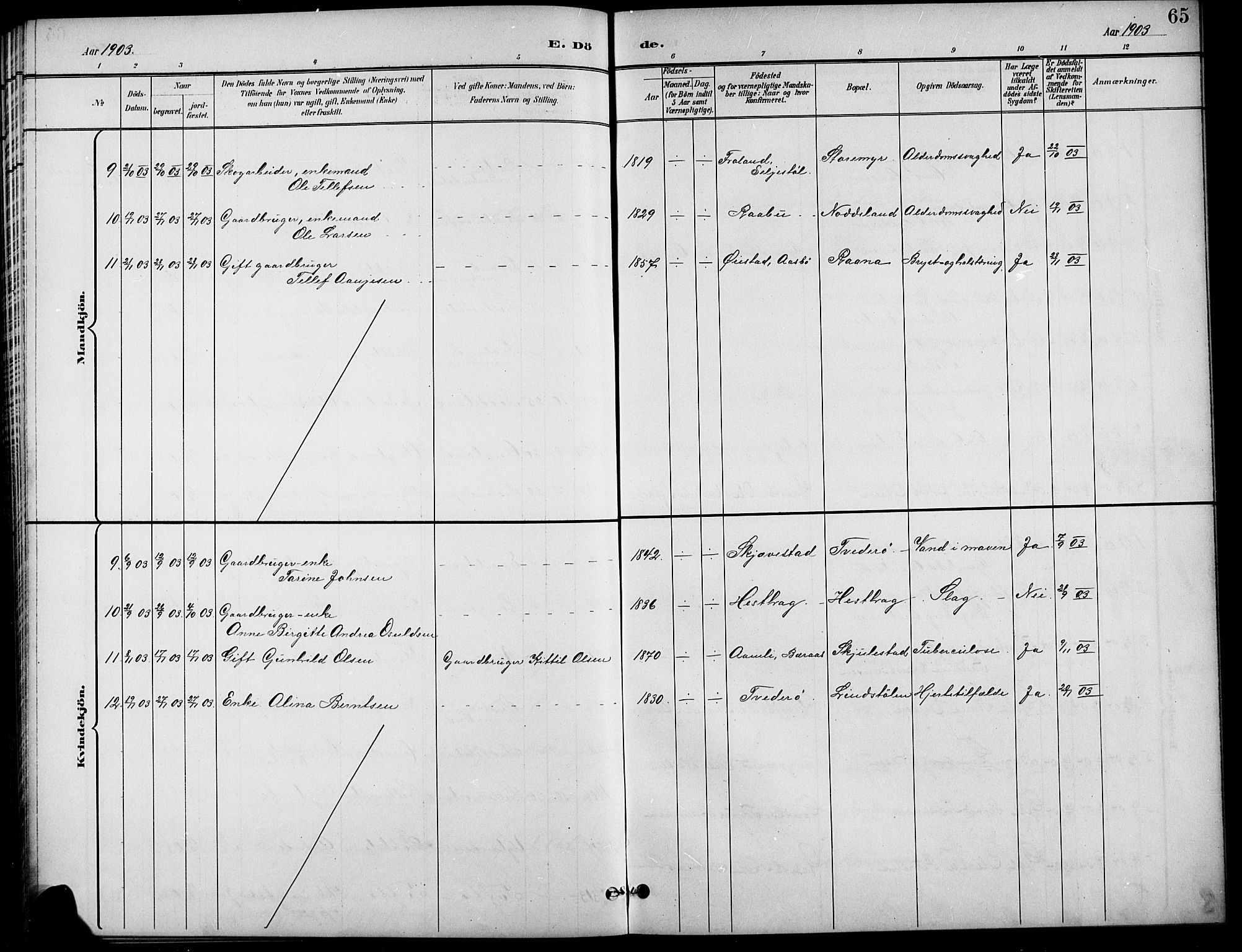 Austre Moland sokneprestkontor, AV/SAK-1111-0001/F/Fb/Fba/L0004: Klokkerbok nr. B 4a, 1897-1913, s. 65