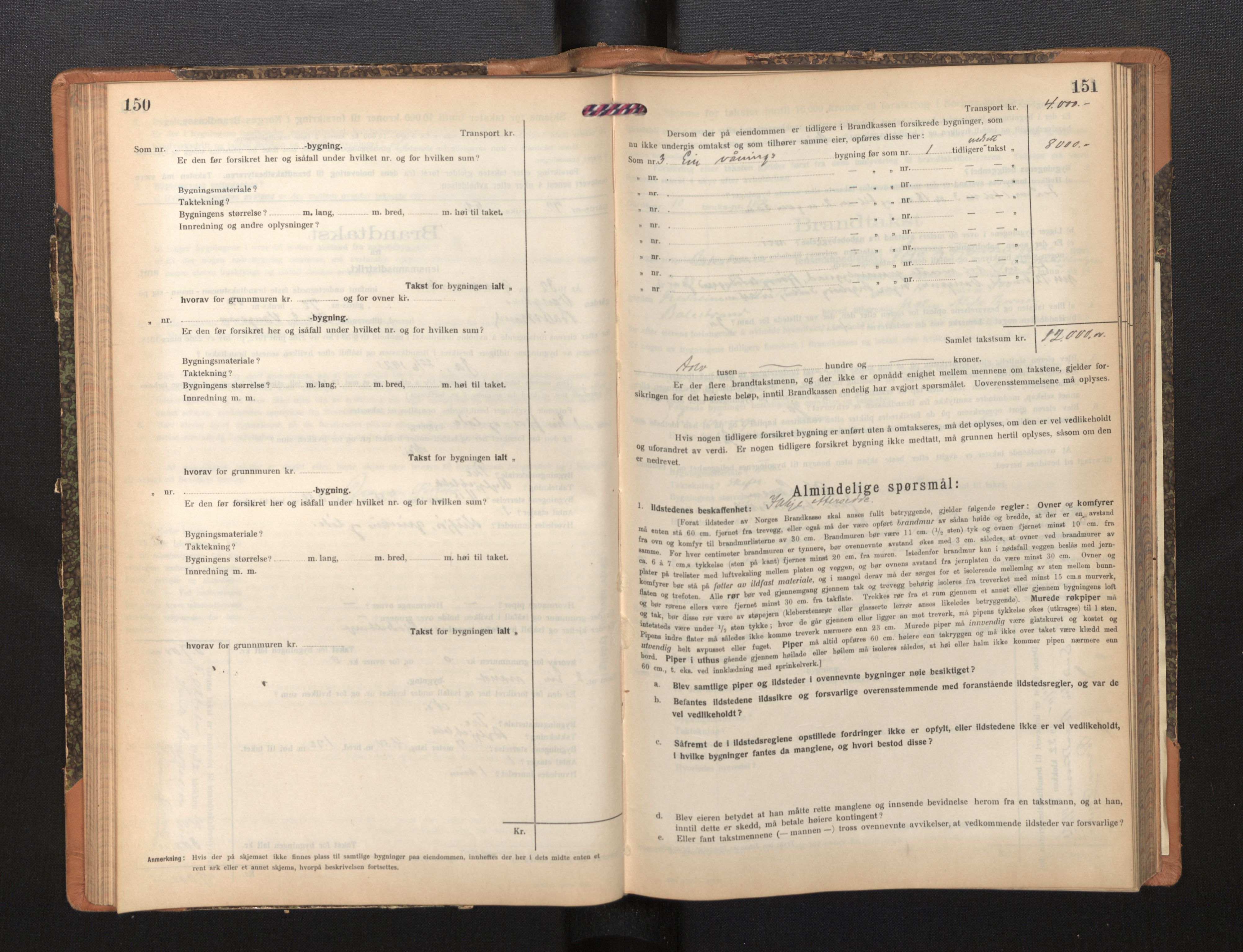 Lensmannen i Balestrand, SAB/A-26501/0012/L0003: Branntakstprotokoll, skjematakst, 1920-1955, s. 150-151