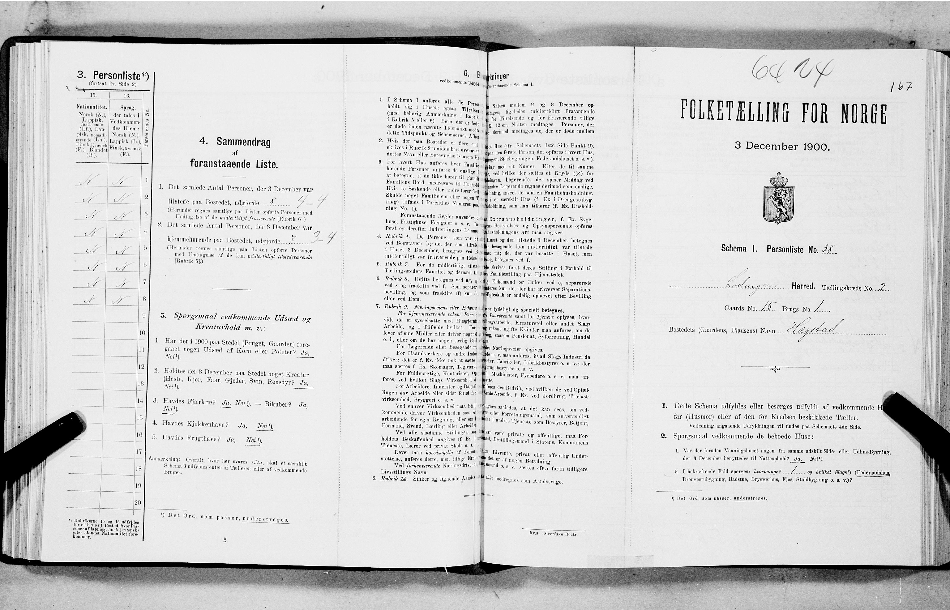 SAT, Folketelling 1900 for 1851 Lødingen herred, 1900, s. 167