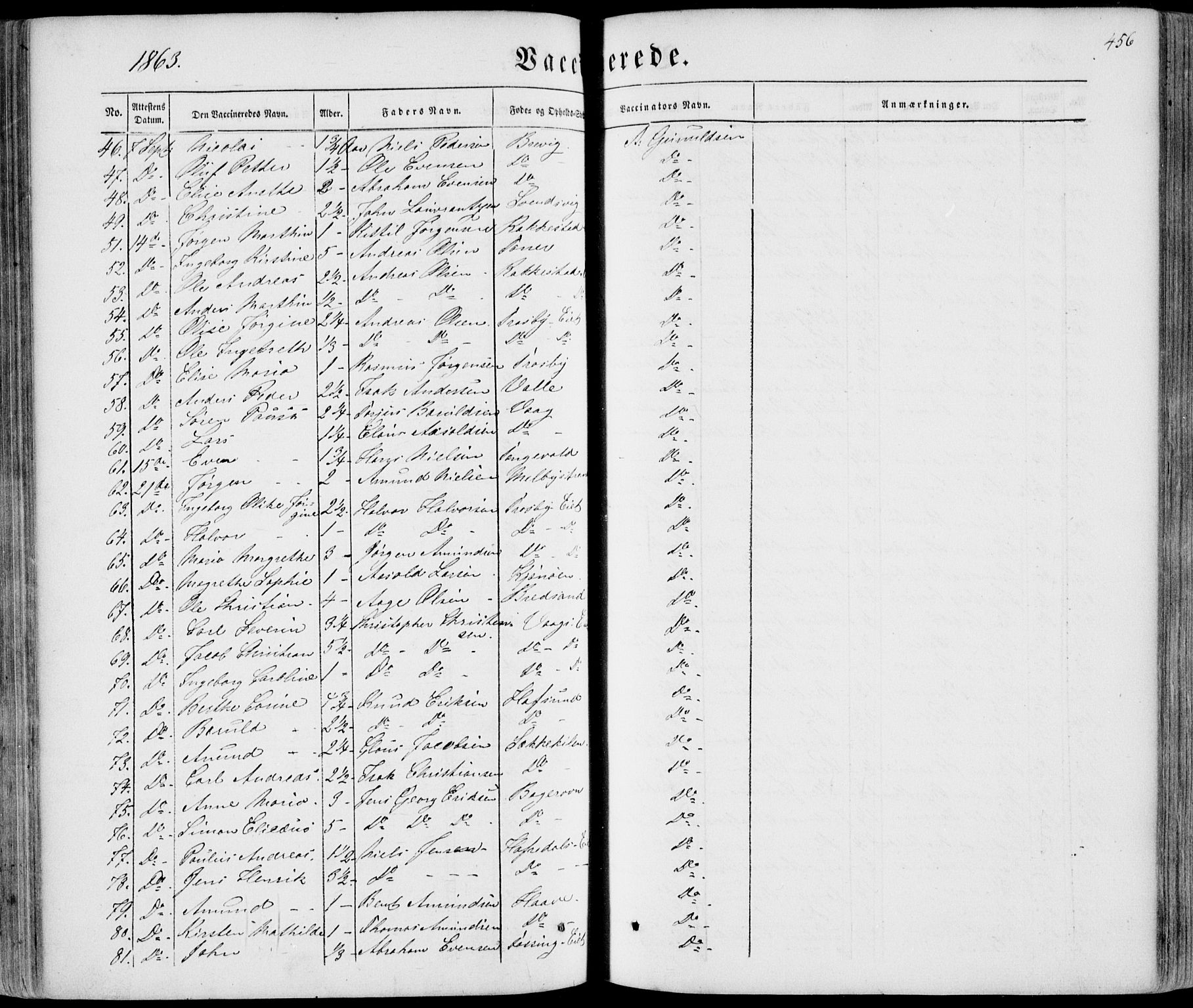 Bamble kirkebøker, AV/SAKO-A-253/F/Fa/L0005: Ministerialbok nr. I 5, 1854-1869, s. 456