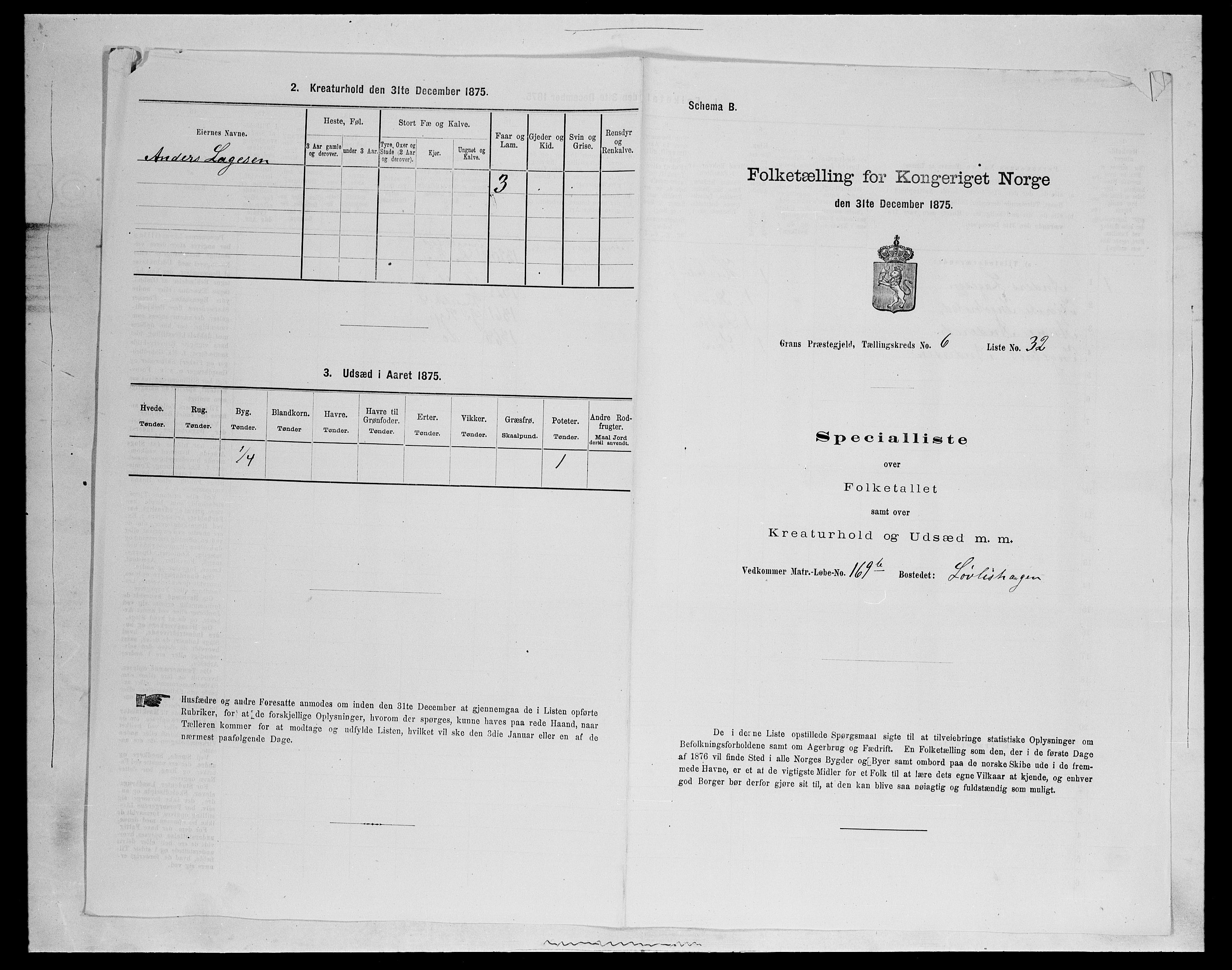 SAH, Folketelling 1875 for 0534P Gran prestegjeld, 1875, s. 1083